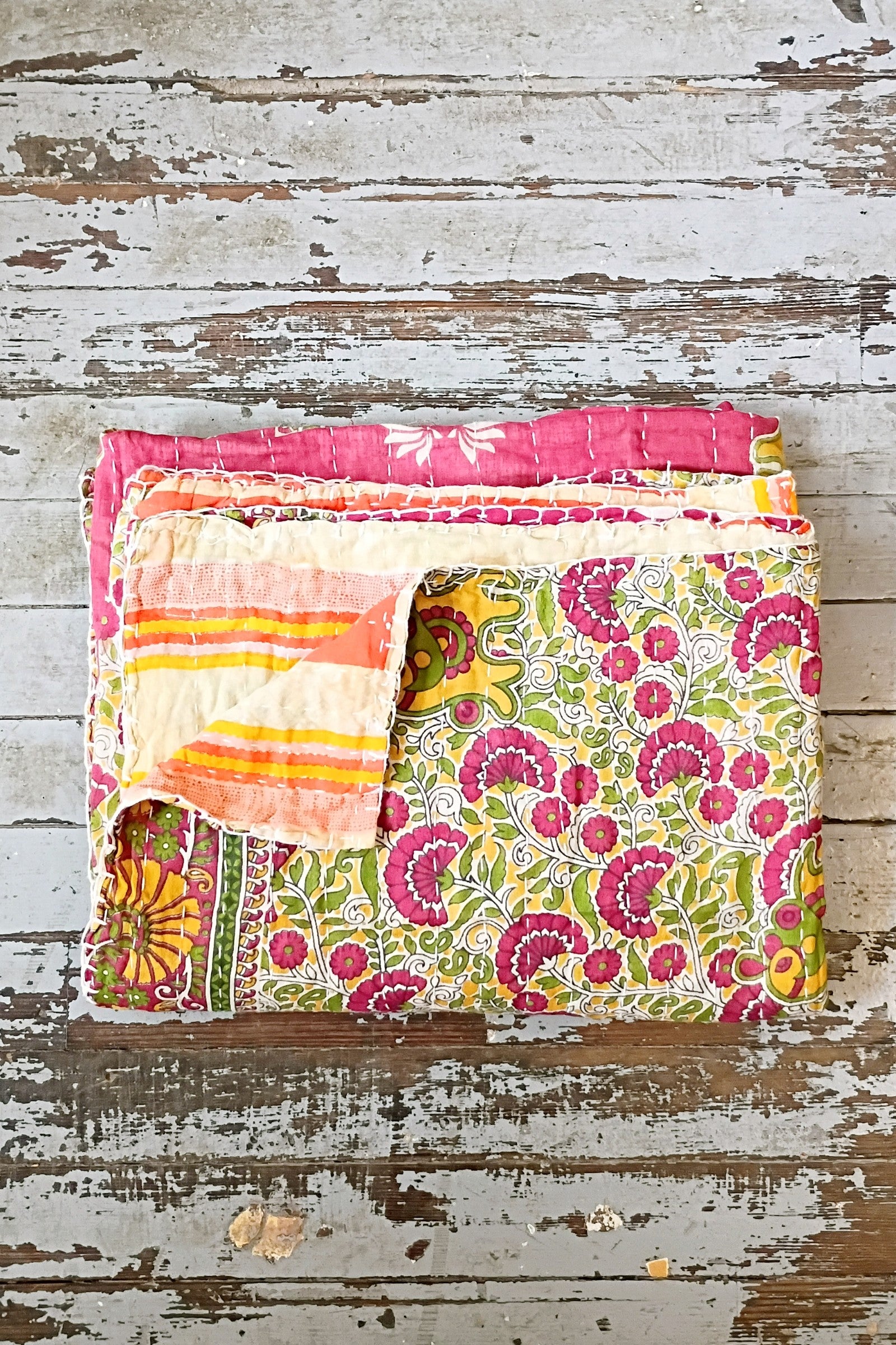 Kantha Sari Throw Blanket #1626