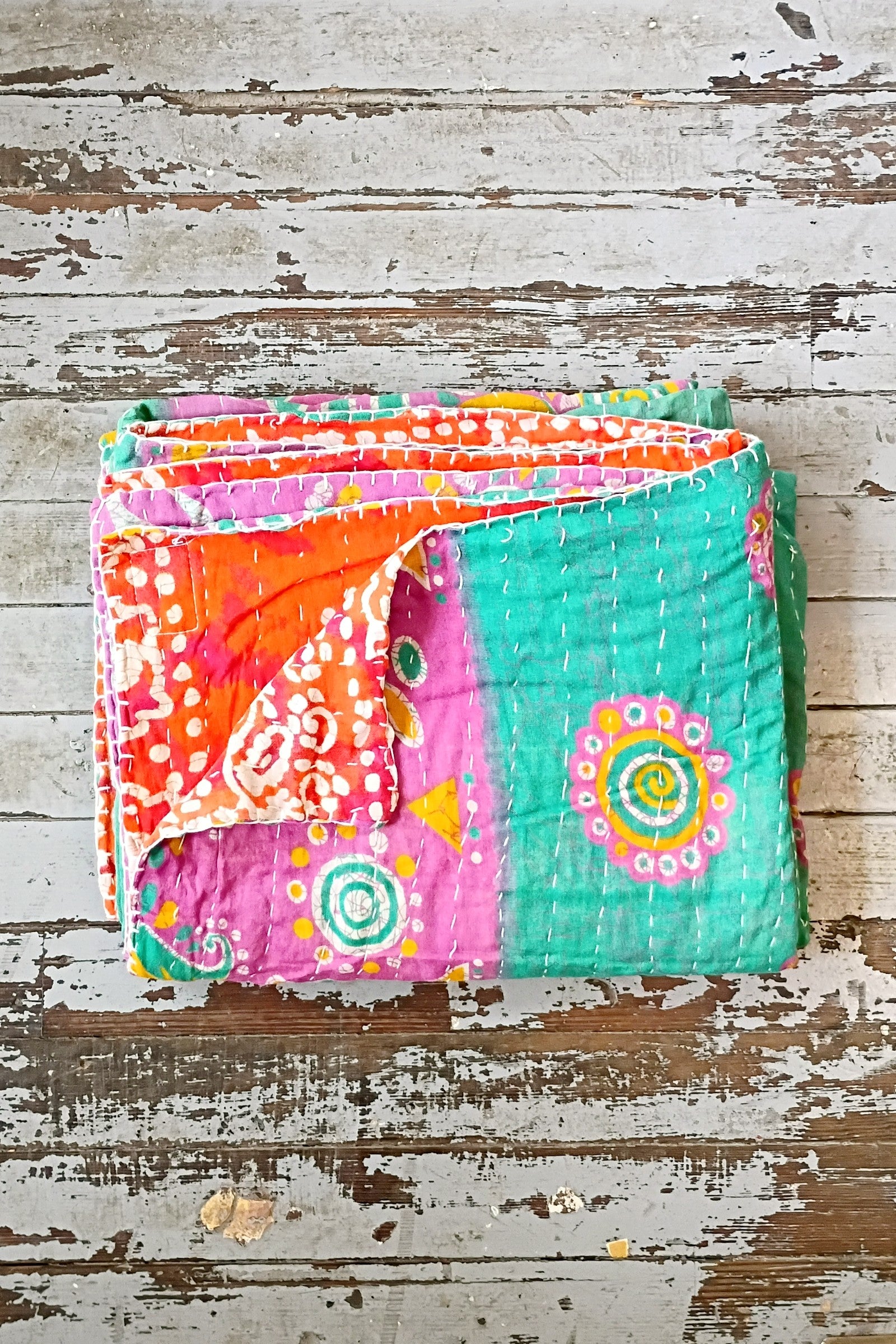 Kantha Sari Throw Blanket #1627