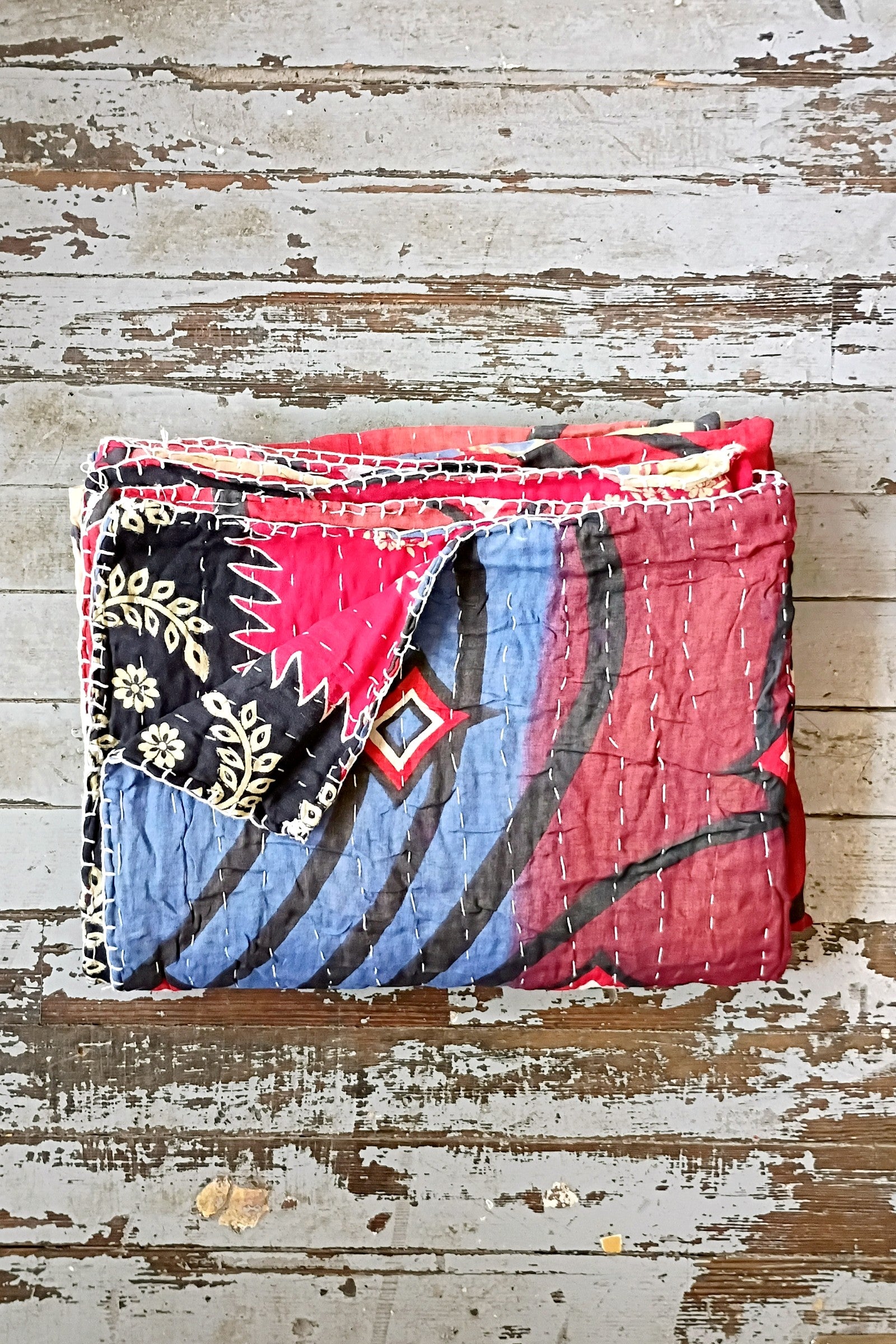 Kantha Sari Throw Blanket #1629