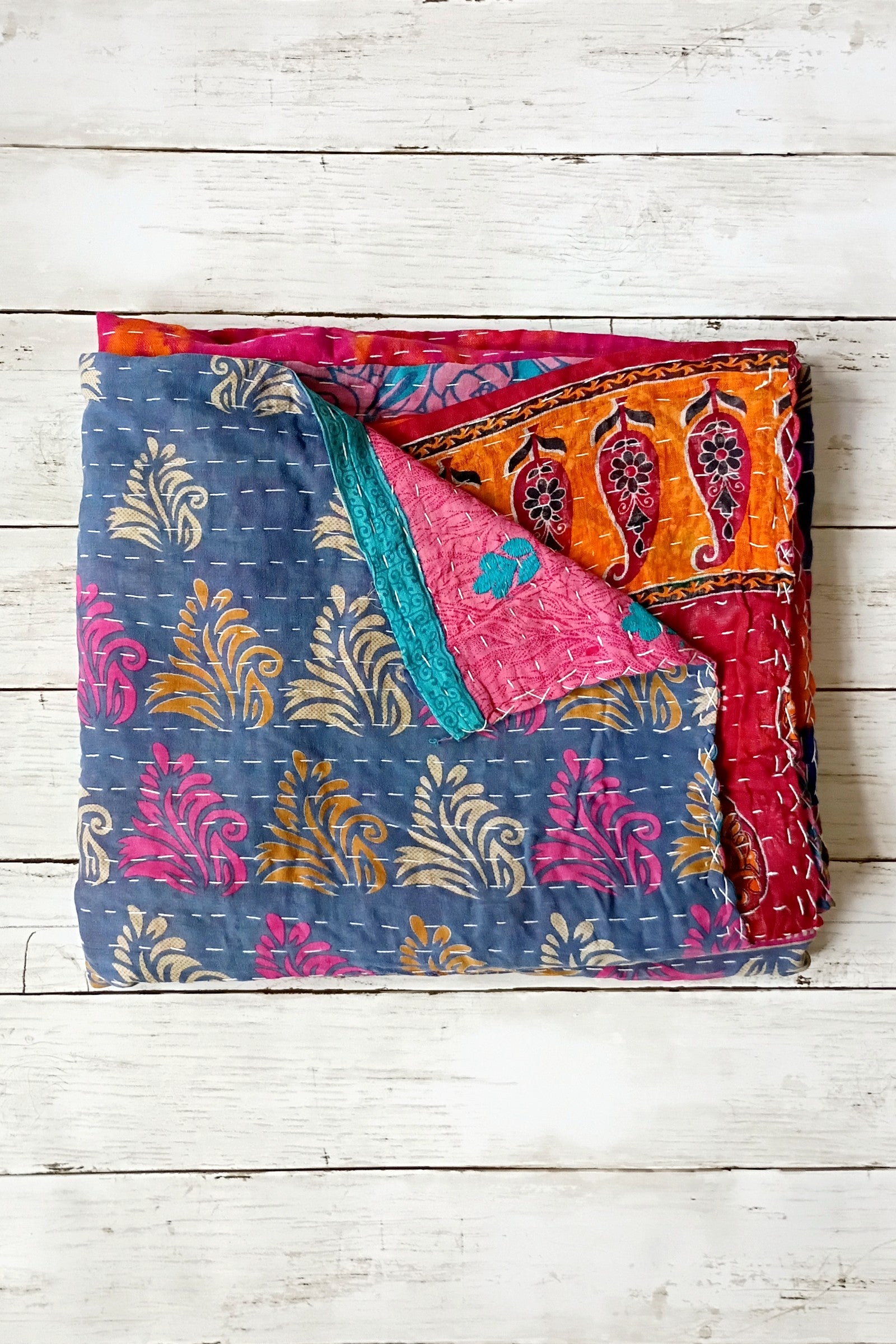 Kantha Sari Lap Quilt - 50" x 60" - #10