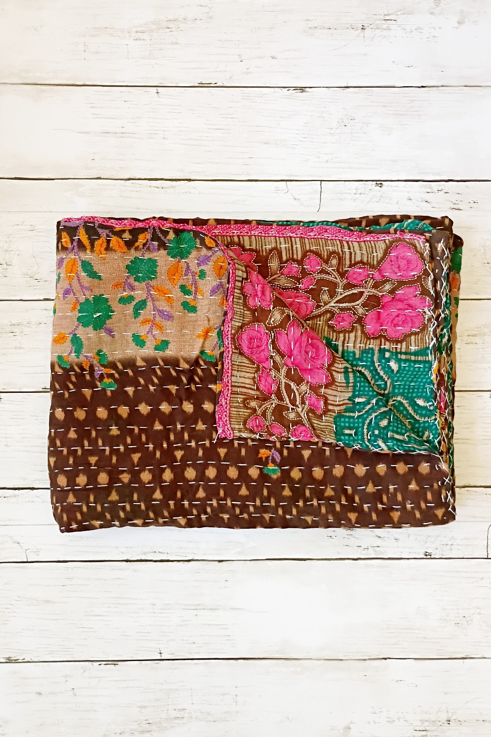 Kantha Sari Lap Quilt - 50" x 60" - #11