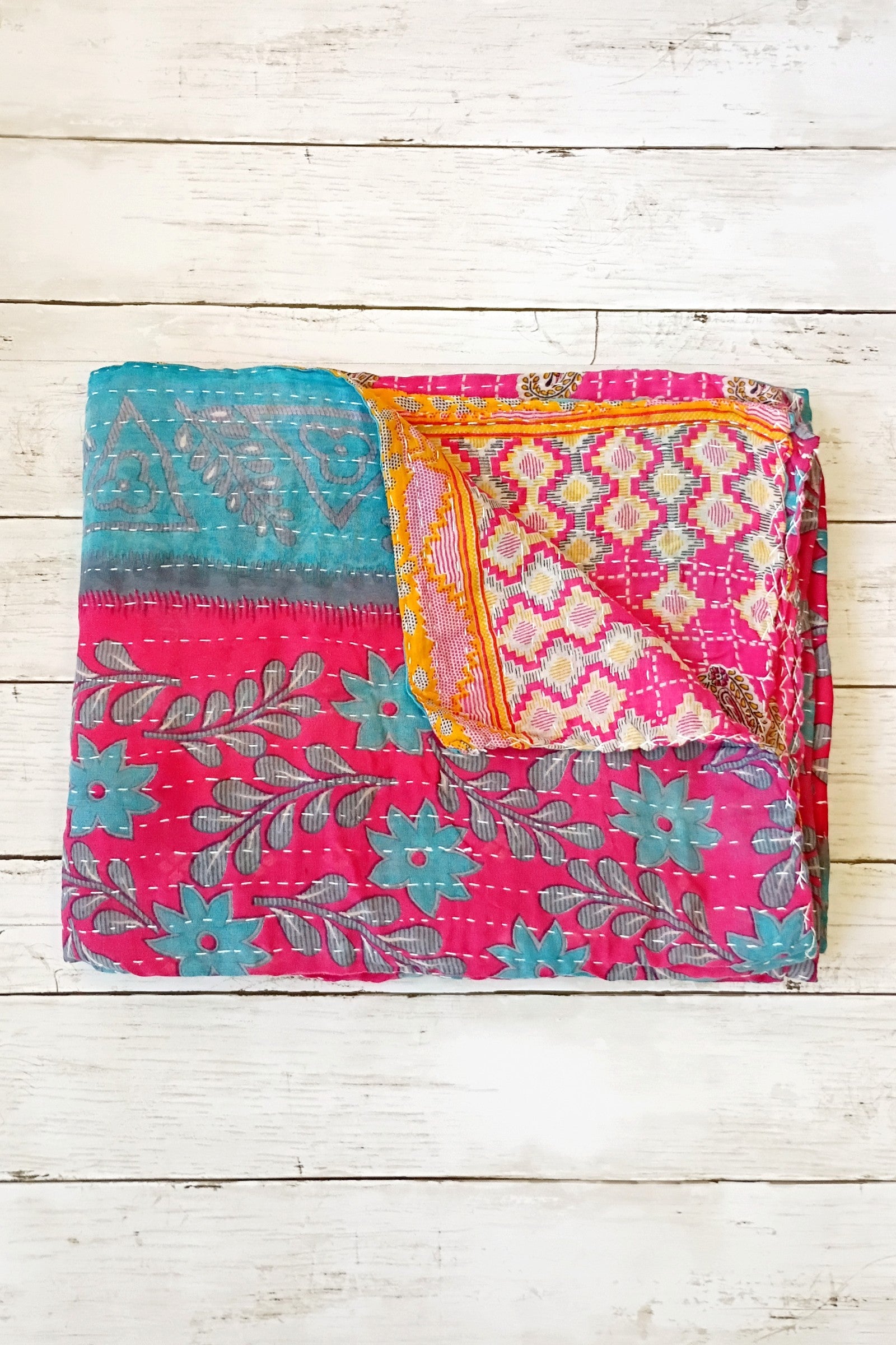 Kantha Sari Lap Quilt - 50" x 60" - #12