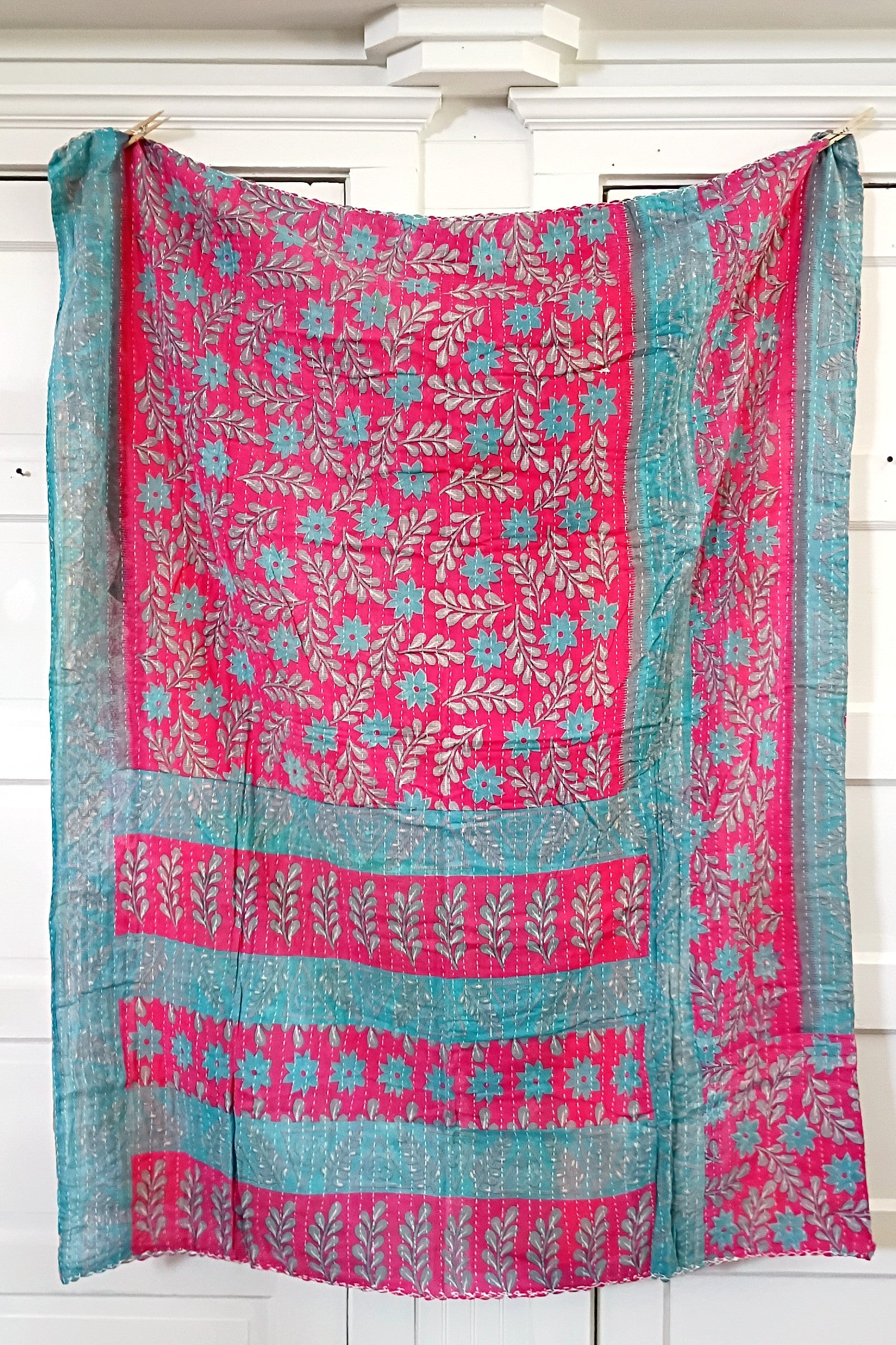 Kantha Sari Lap Quilt - 50" x 60" - #12