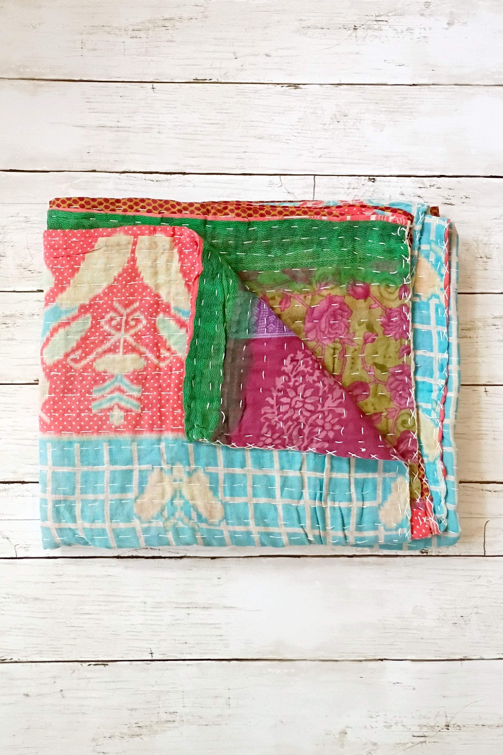Kantha Sari Lap Quilt - 50" x 60" - #13