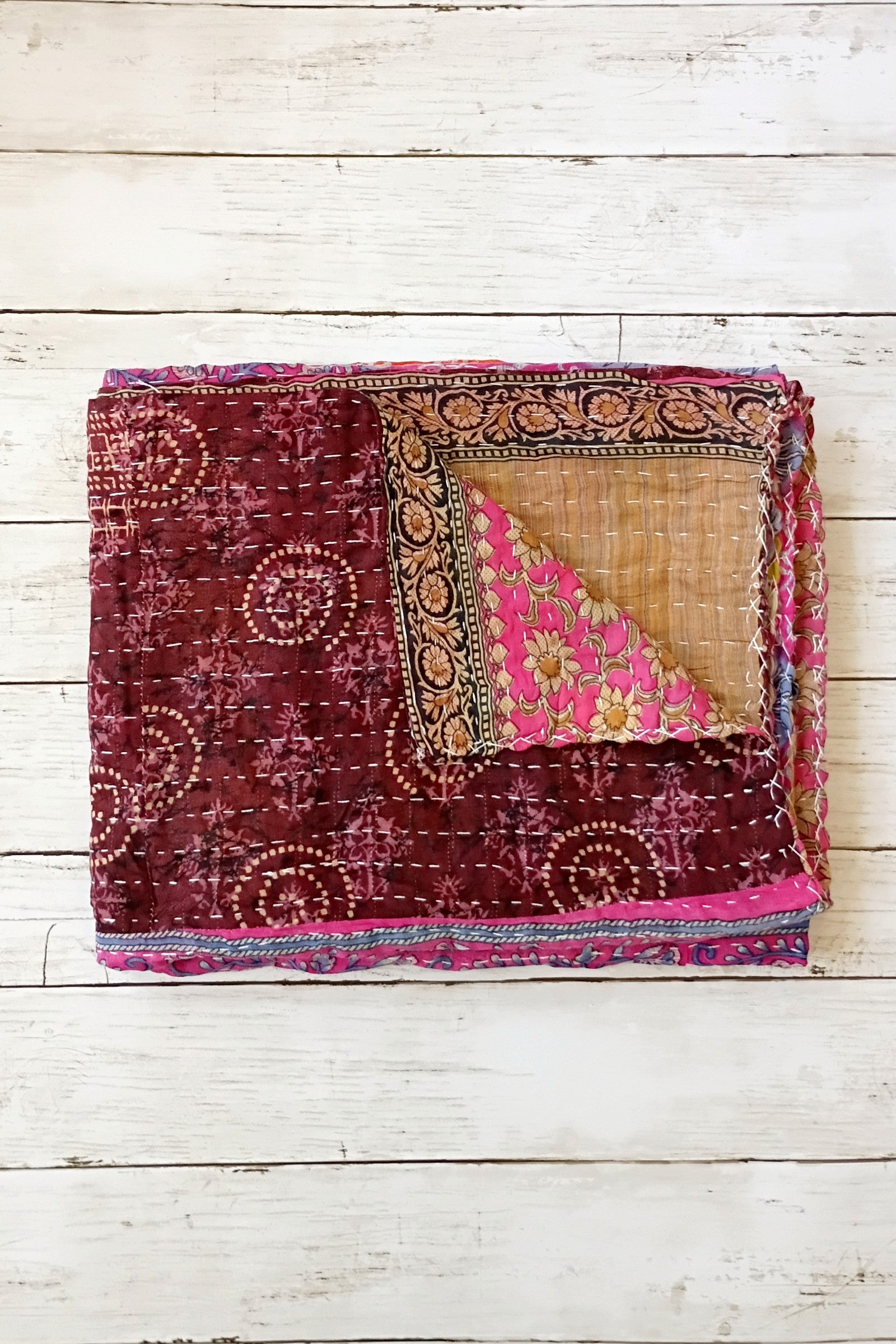 Kantha Sari Lap Quilt - 50" x 60" - #14