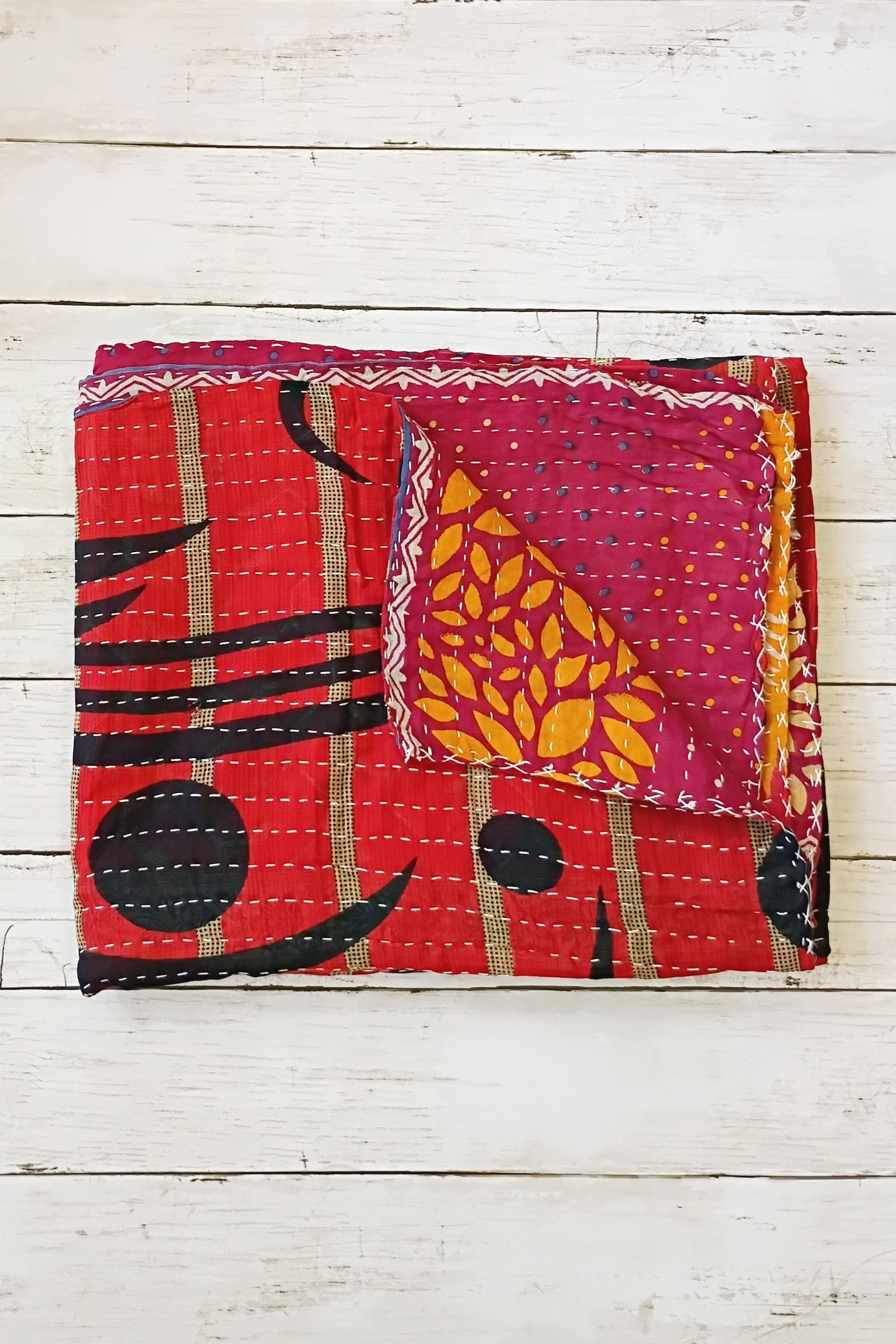 Kantha Sari Lap Quilt - 50" x 60" - #15