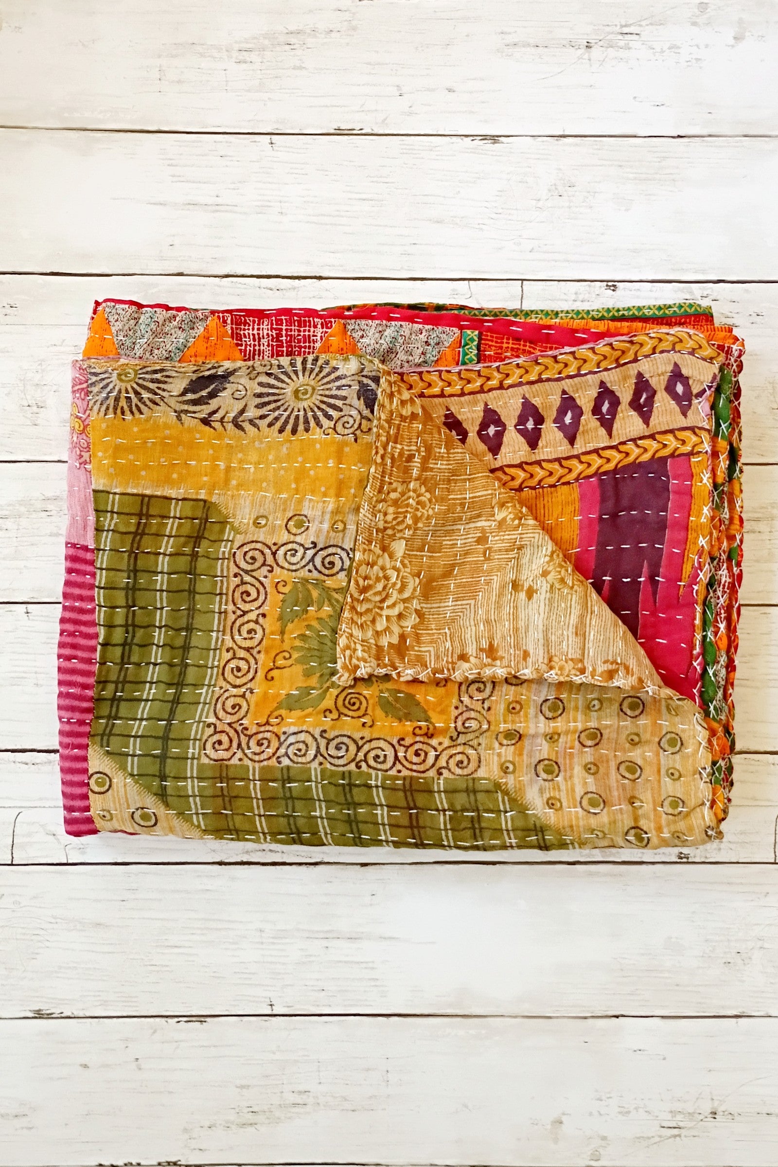 Kantha Sari Lap Quilt - 50" x 60" - #23