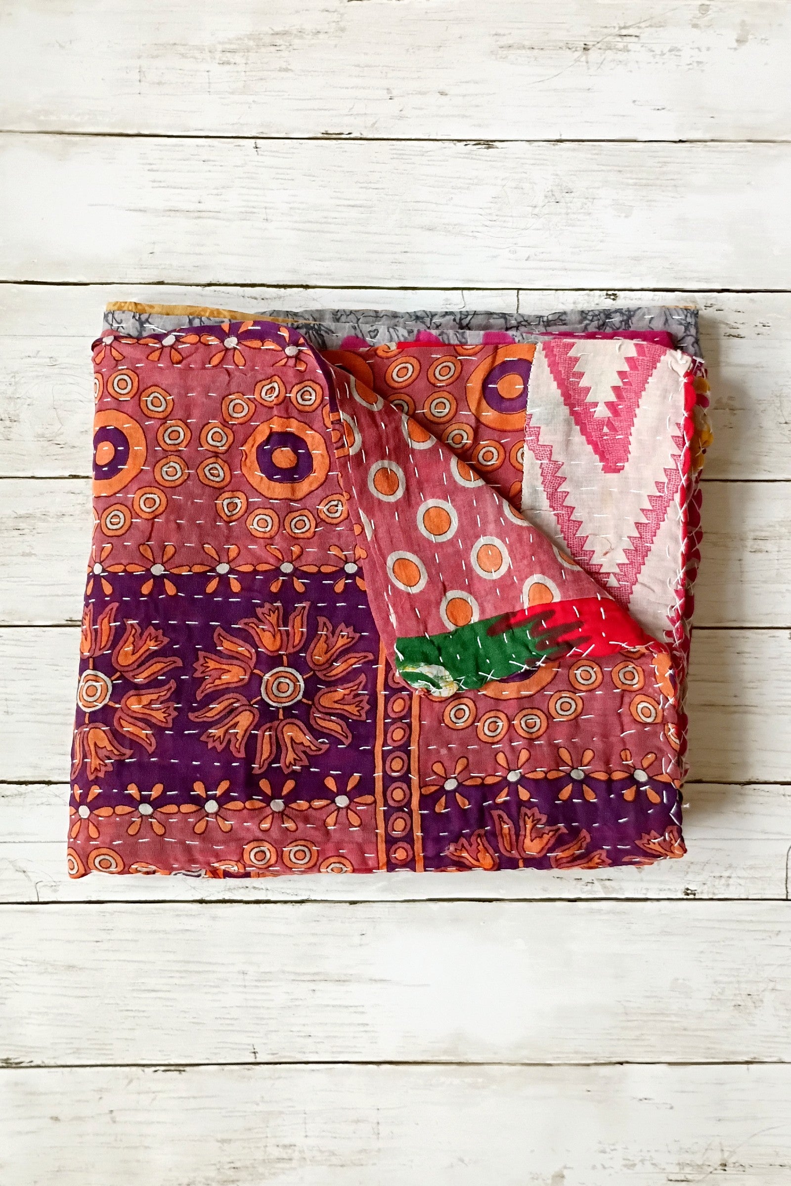 Kantha Sari Lap Quilt - 50" x 60" - #8