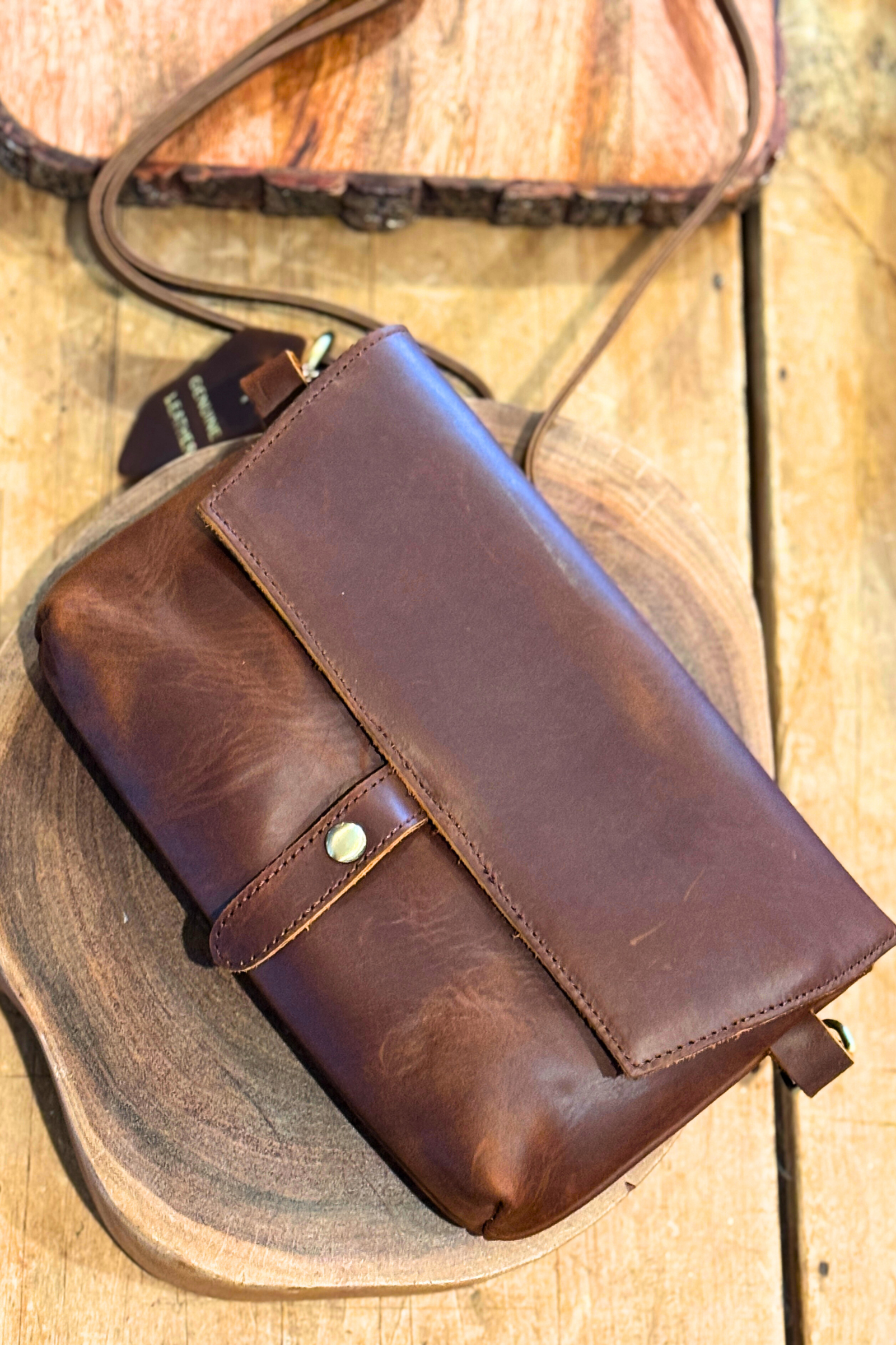 Crazy Horse Brown Leather Crossbody Bag