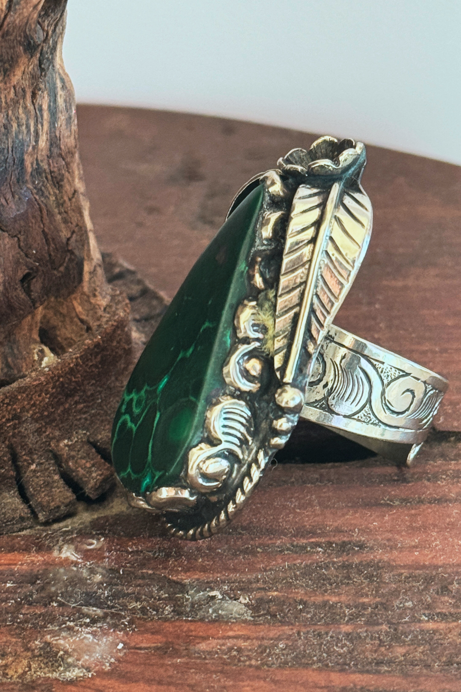 Adjustable Tibetan Silver Malachite Statement Ring | One-of-a-Kind (003)