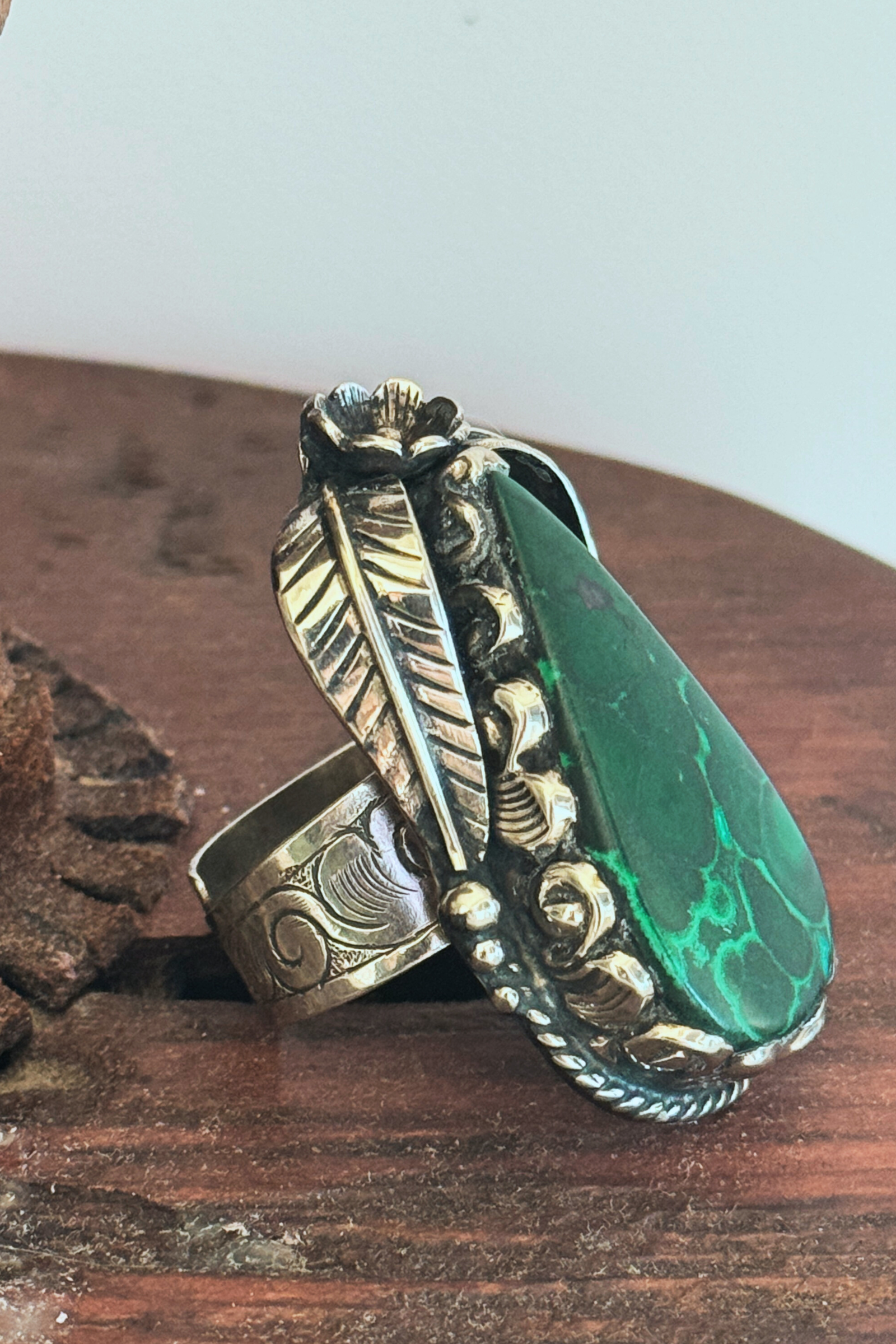 Adjustable Tibetan Silver Malachite Statement Ring | One-of-a-Kind (003)