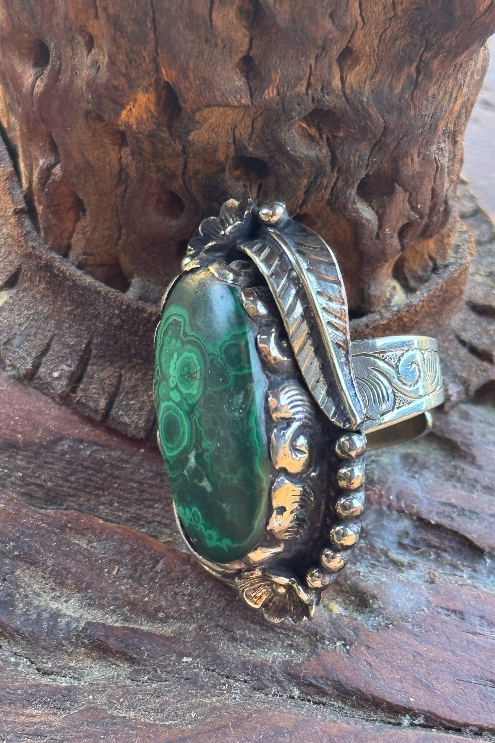 Adjustable Tibetan Silver Malachite Statement Ring | One-of-a-Kind (004)