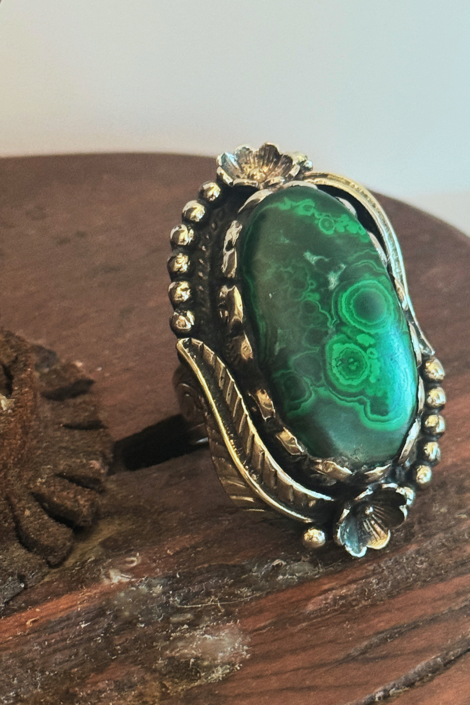 Adjustable Tibetan Silver Malachite Statement Ring | One-of-a-Kind (004)