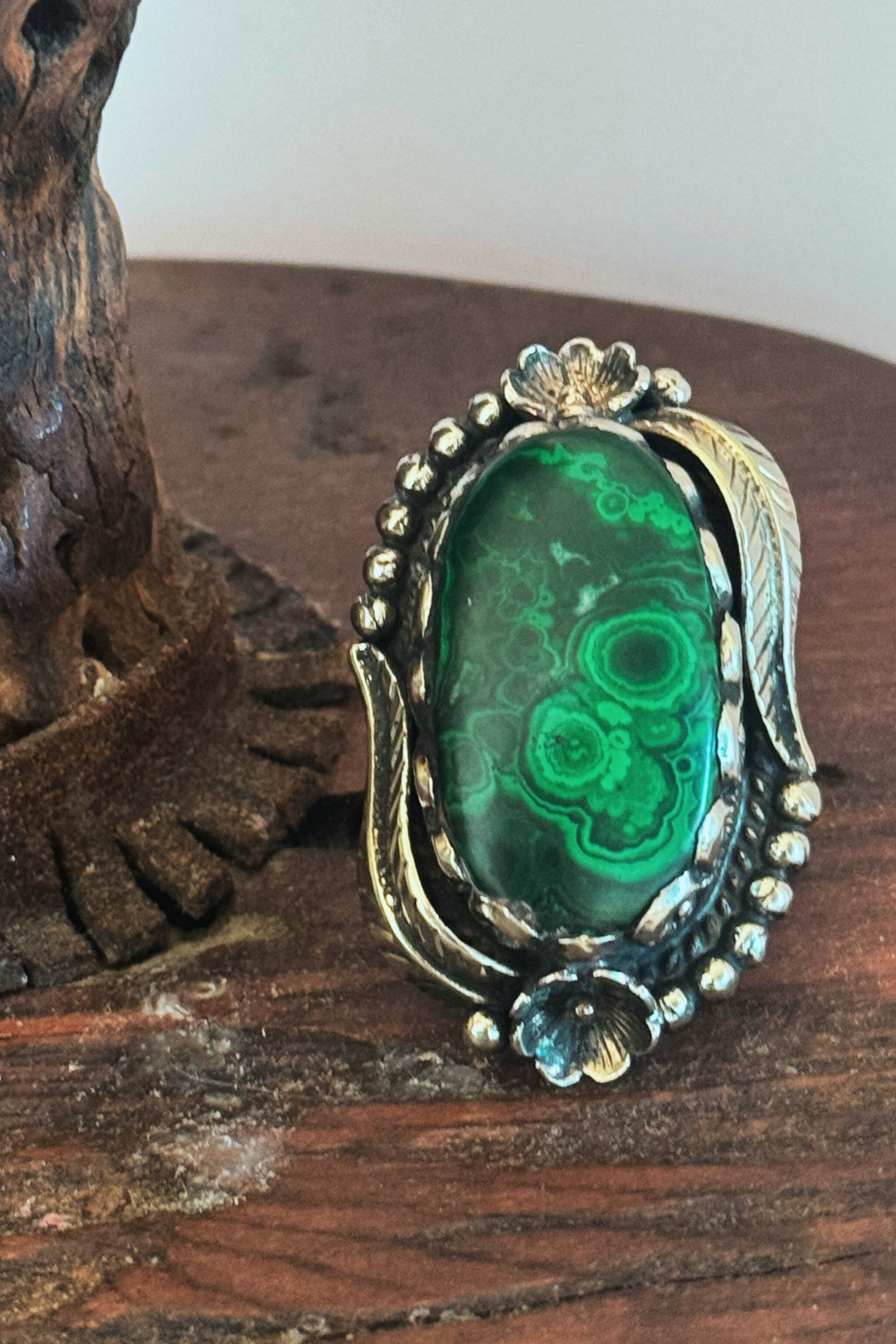 Adjustable Tibetan Silver Malachite Statement Ring | One-of-a-Kind (004)