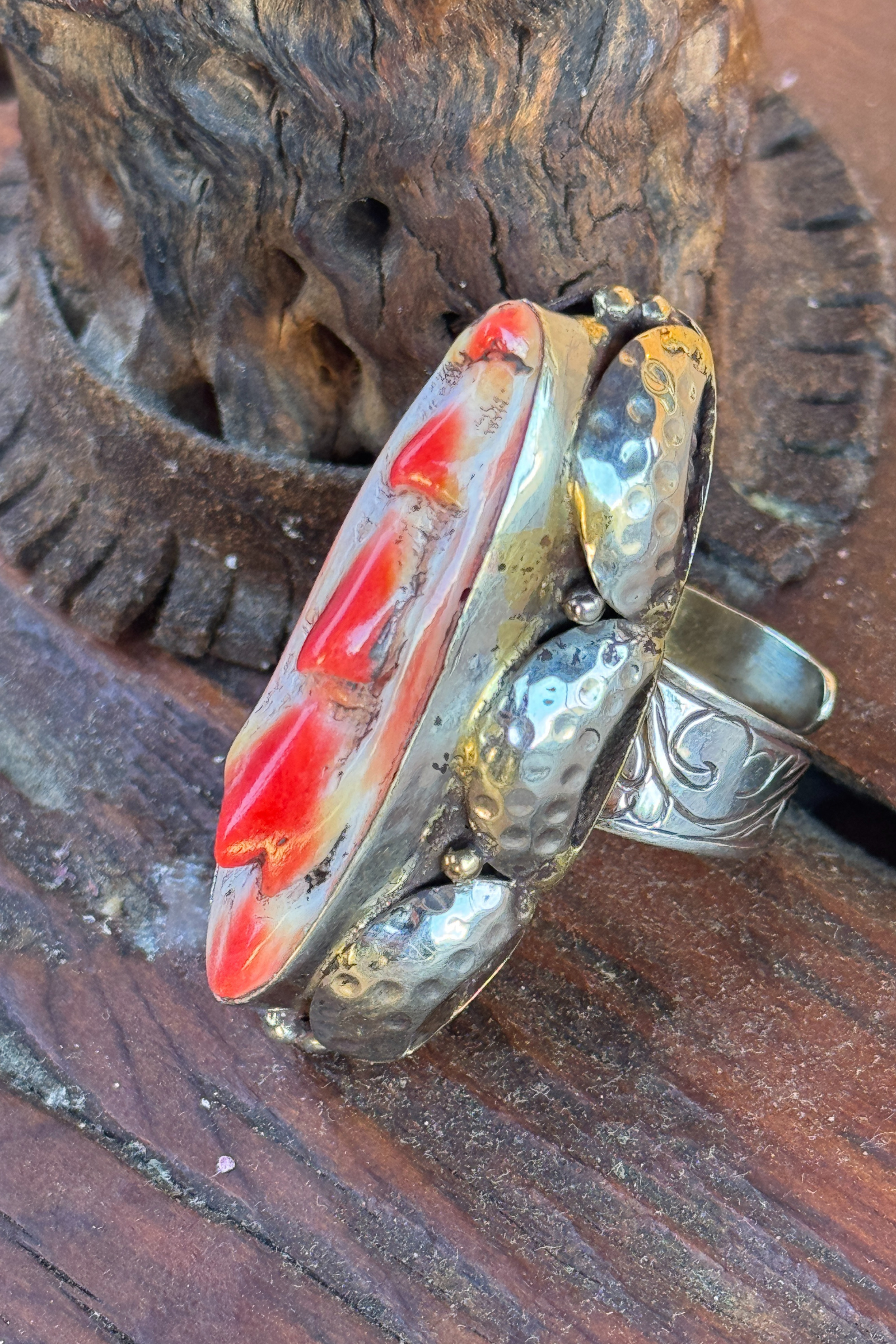 Adjustable Tibetan Silver Oyster Statement Ring | One-of-a-Kind (006)