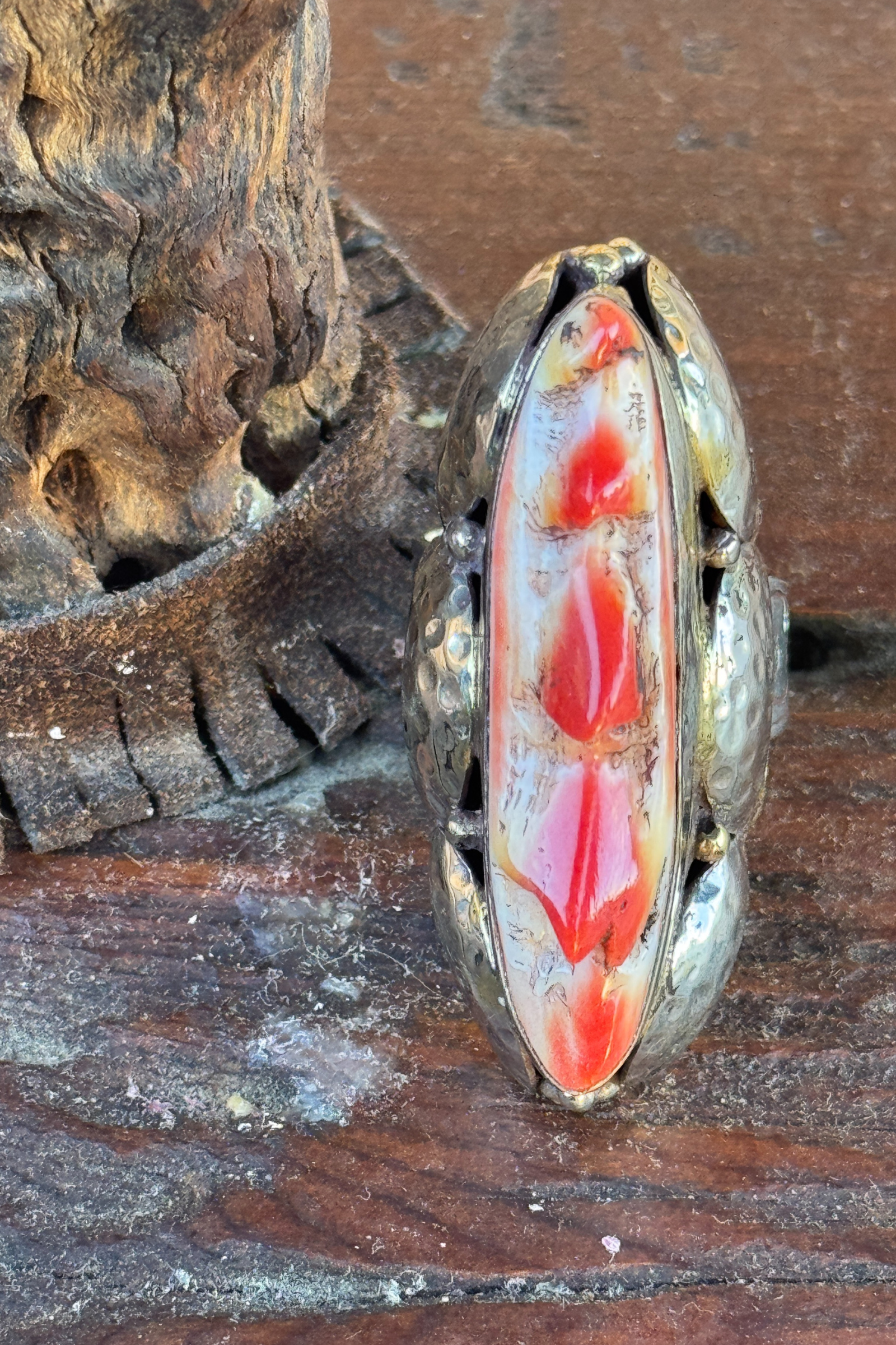 Adjustable Tibetan Silver Oyster Statement Ring | One-of-a-Kind (006)
