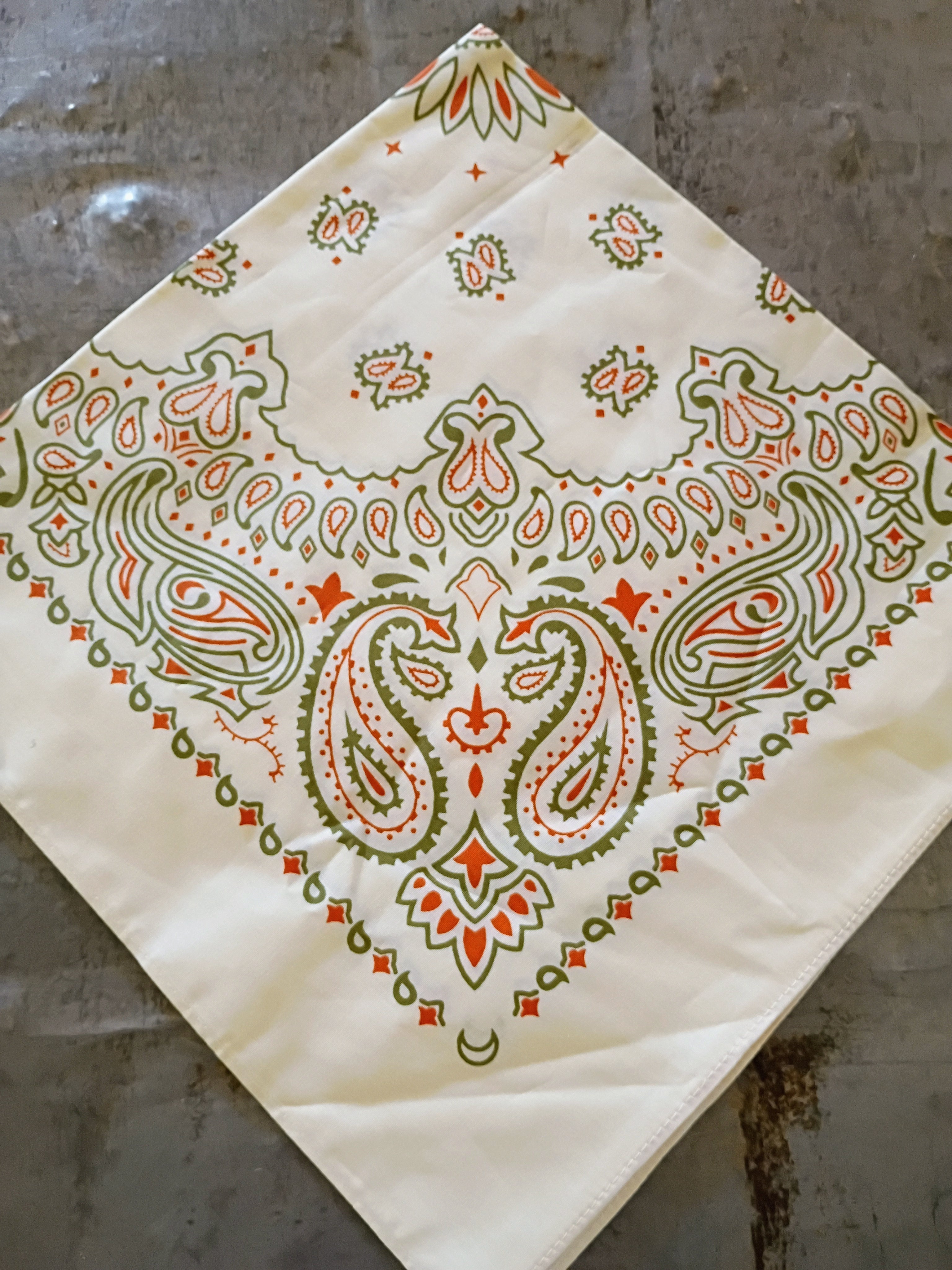 Cream & Olive & Rust Paisley Bandana