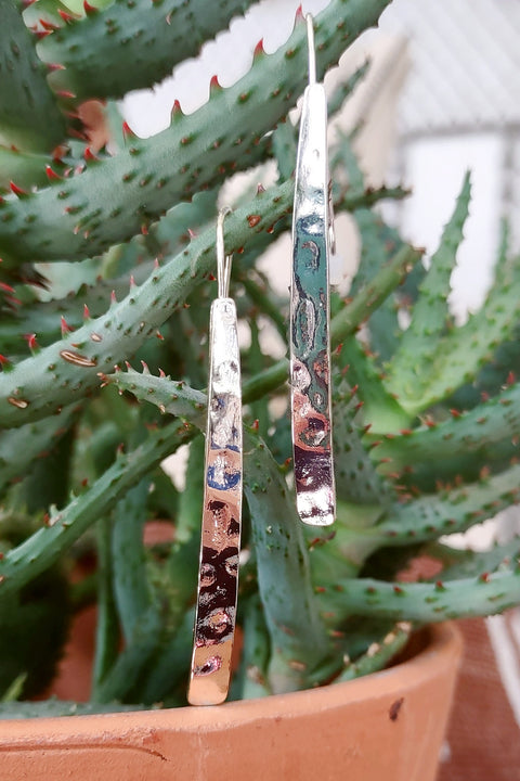 Silver Hammered Bar Hook Earrings
