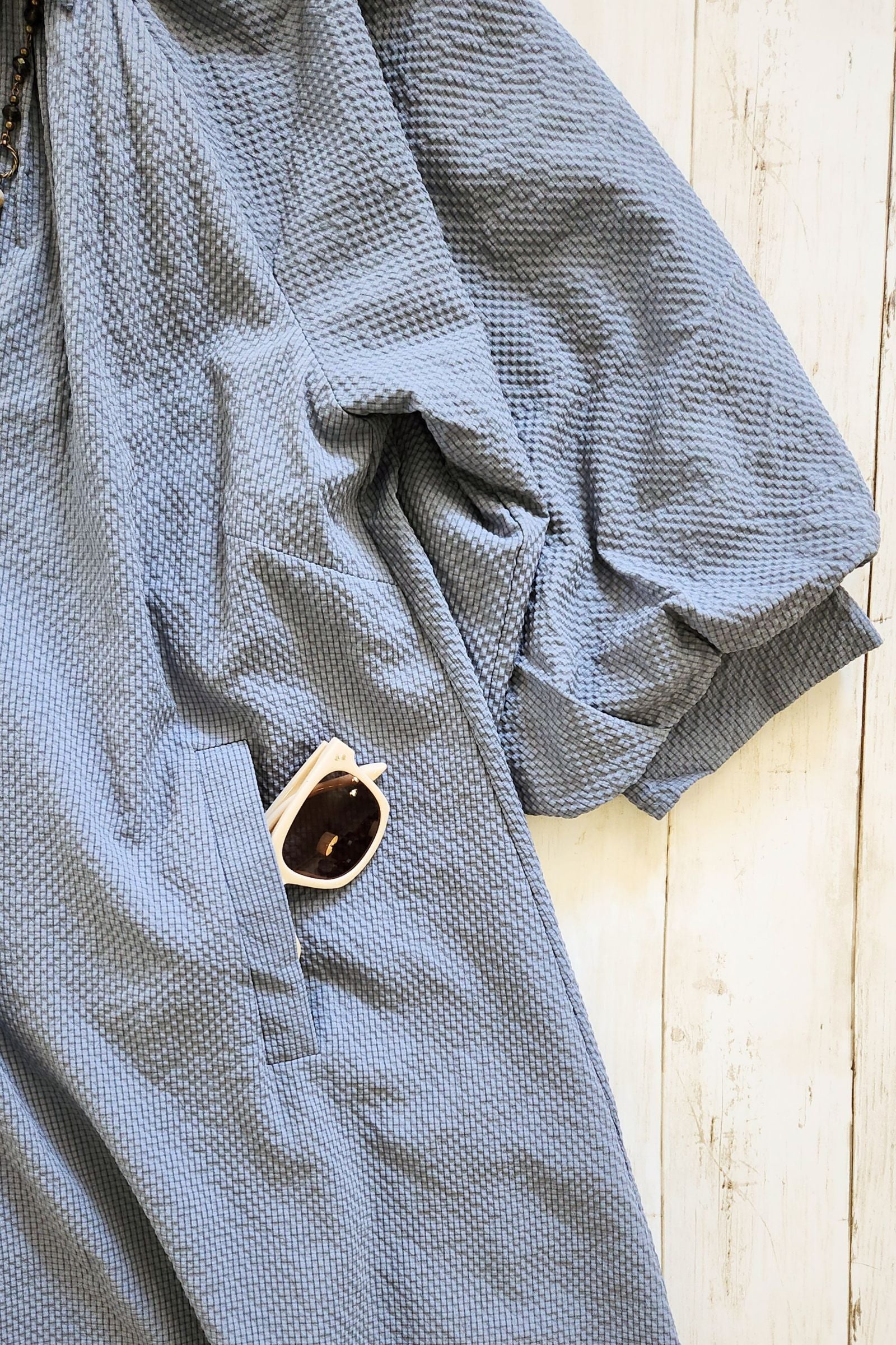 Steel Blue Split V Neck Dress