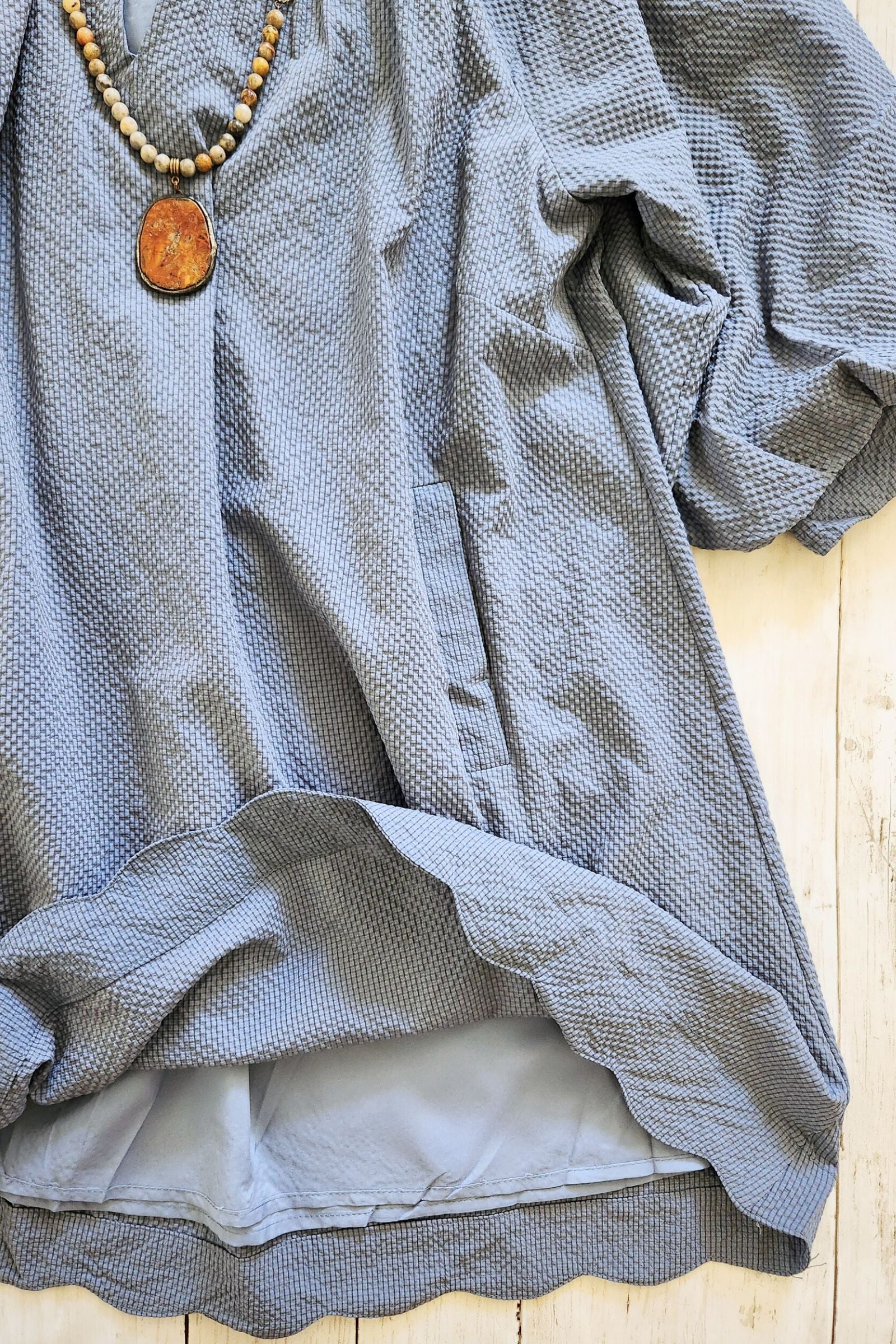 Steel Blue Split V Neck Dress