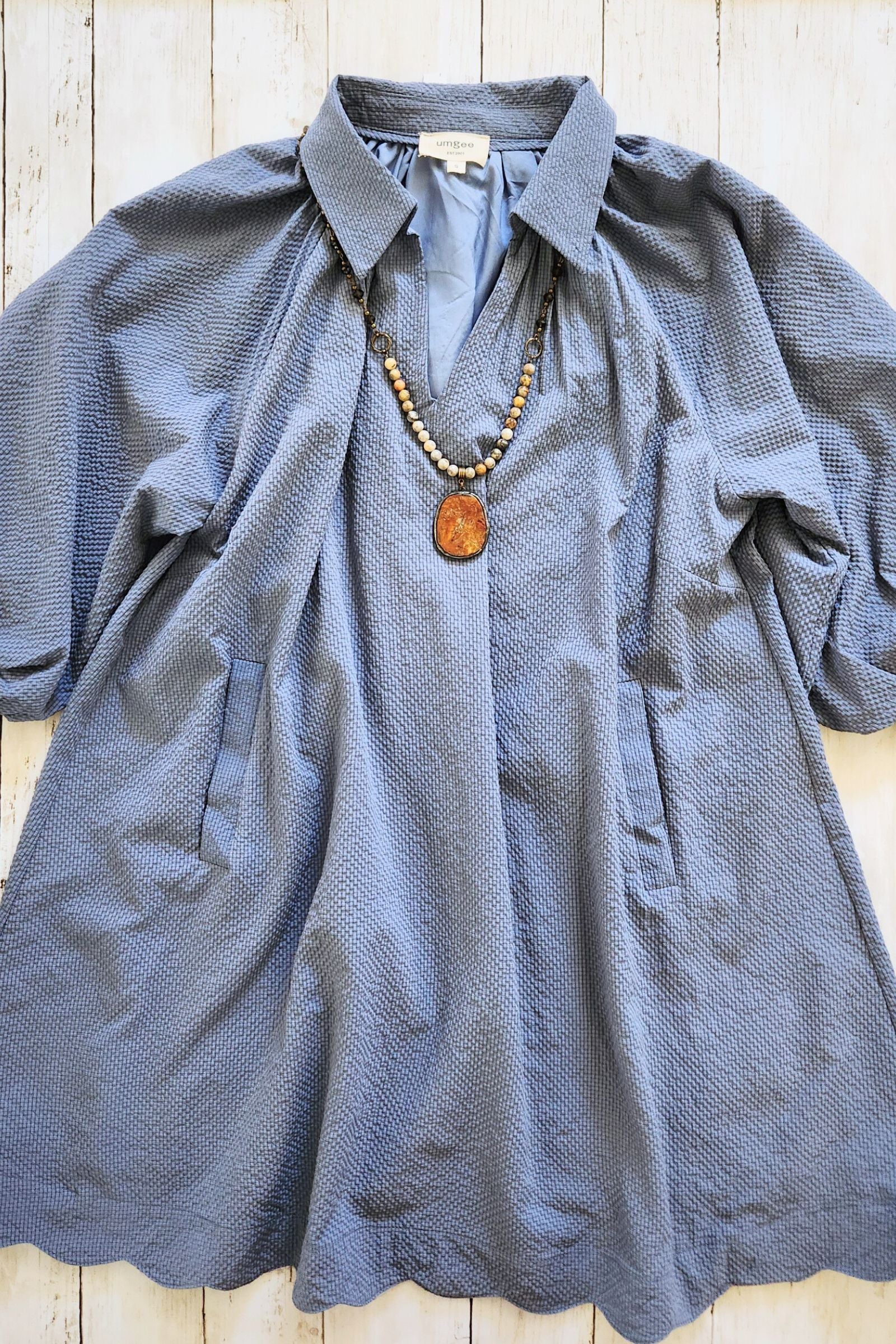 Steel Blue Split V Neck Dress