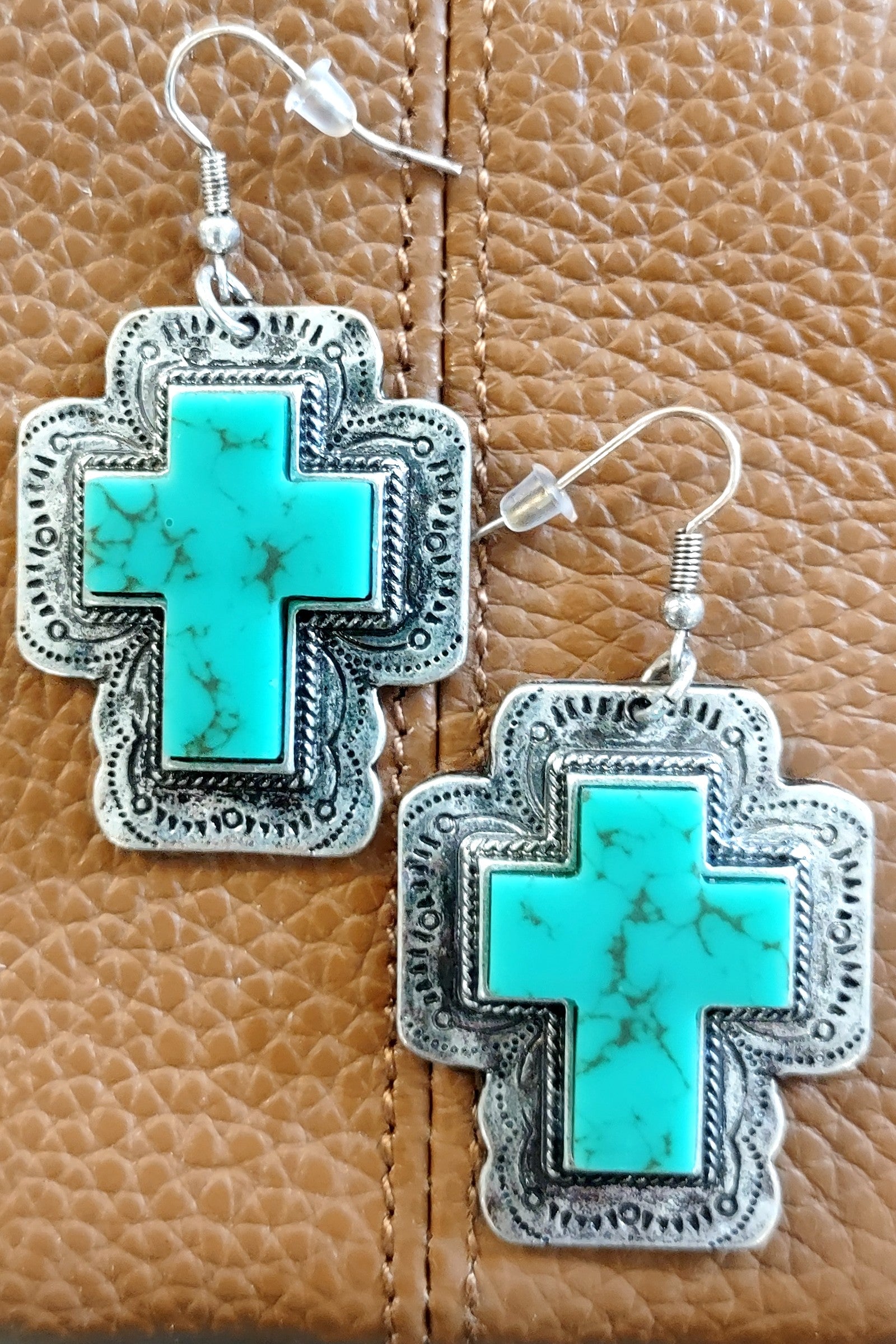 Turquoise & Silver Cross Earring