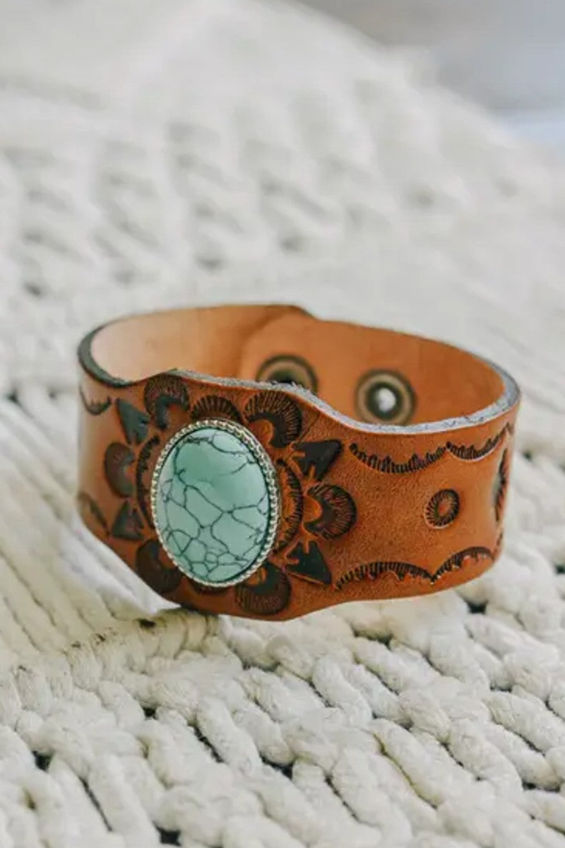 Boho Turquoise & Leather Cuff Bracelet