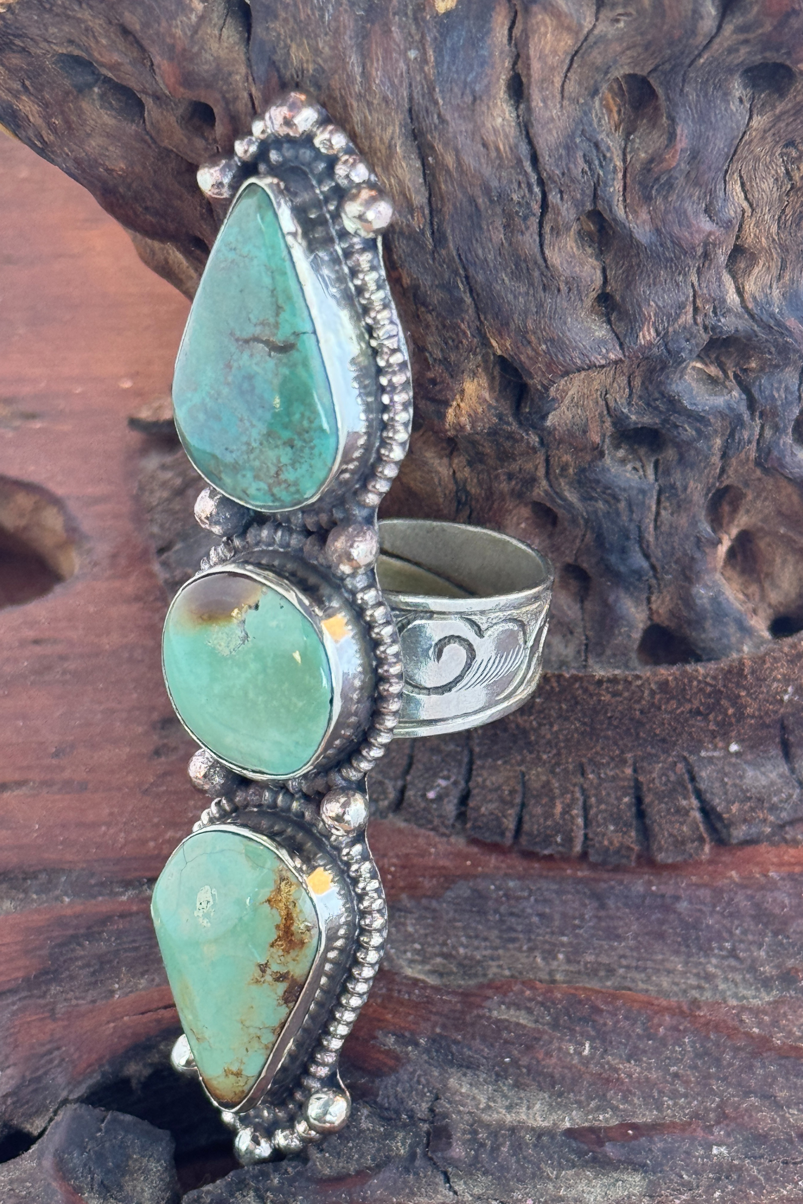 Adjustable Tibetan Silver Turquoise Crawler Ring | One-of-a-Kind (010)