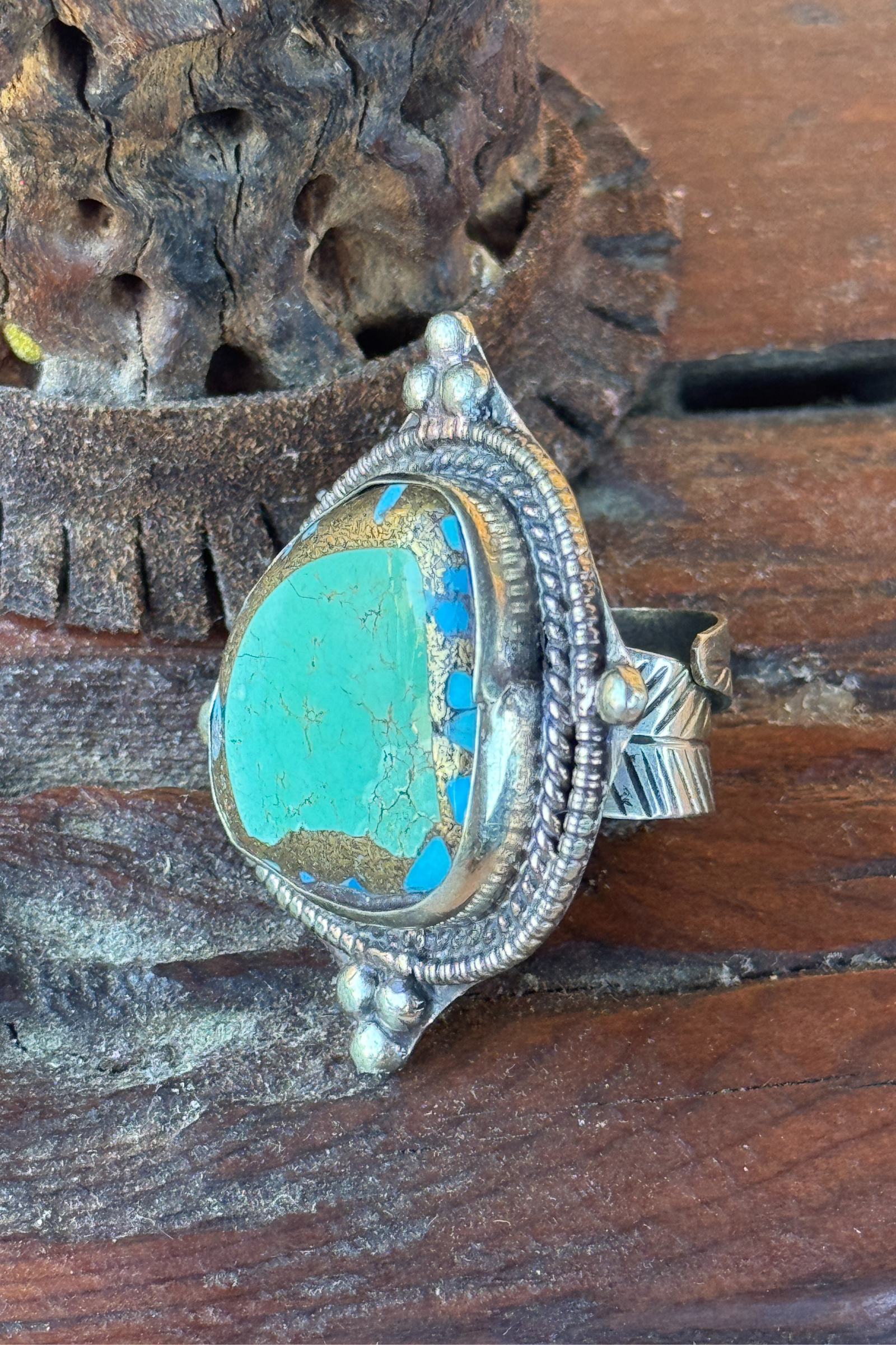Adjustable Tibetan Silver Turquoise Ring | One-of-a-Kind (012)