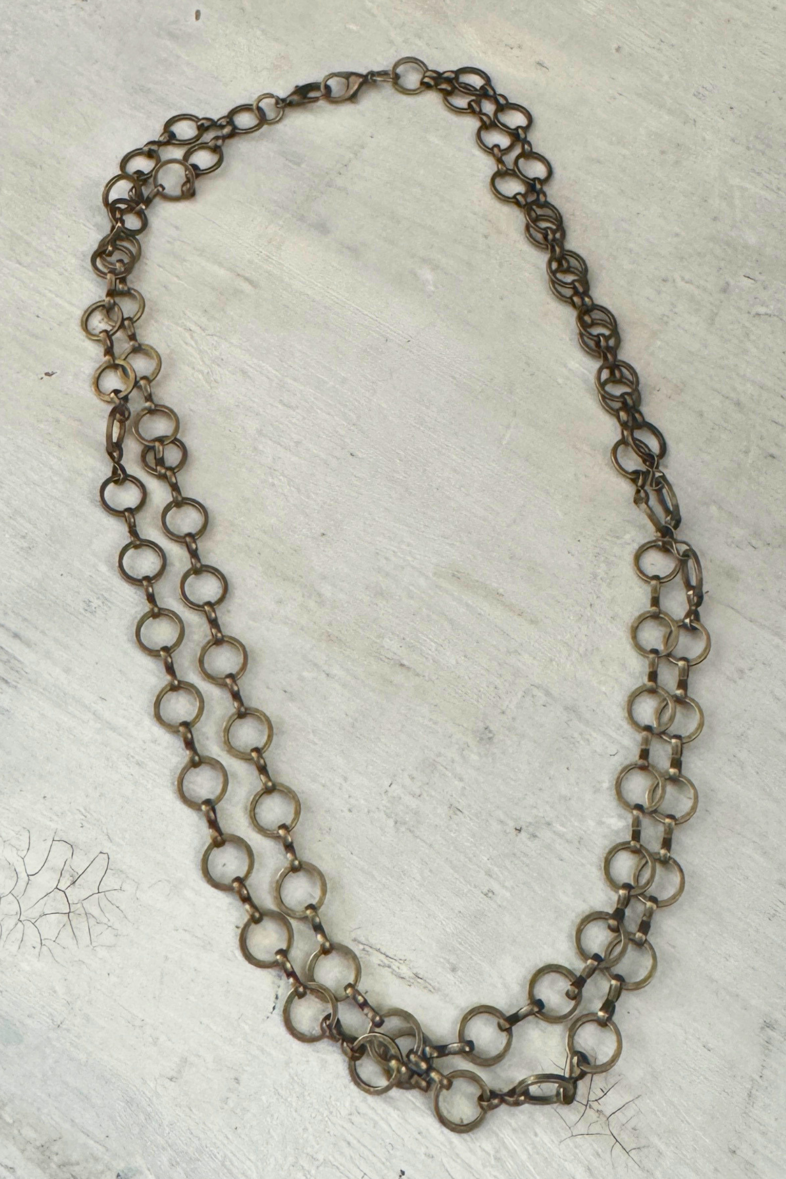 Brass Circle Chain Double Strand Necklace