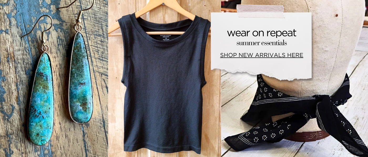 turquoise earrings, black seamless tank, bandana