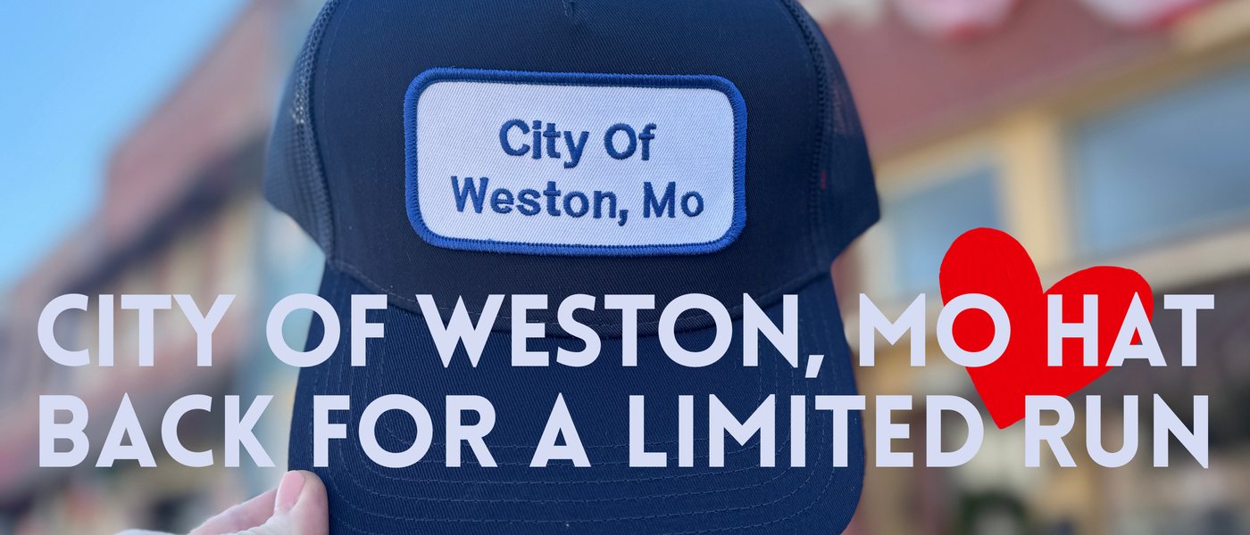 Person wearing a blue cap with 'City of Weston, Mo' text, promotional text overlay.
