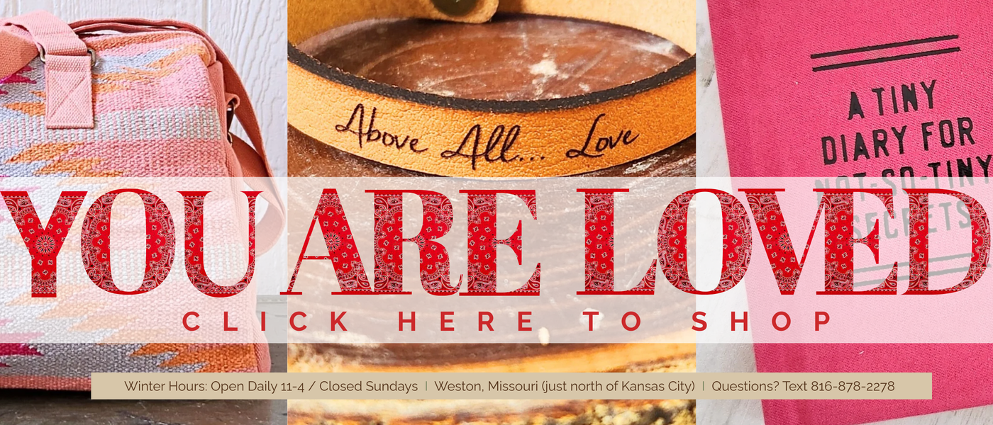 Collage of a pink handbag, wooden coaster with 'Above All.