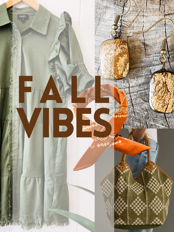 fall vibes dress earrings purse bandana