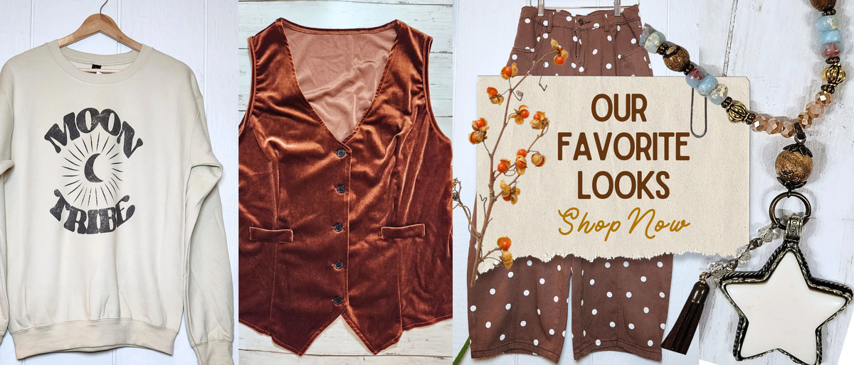 favorite fall looks moon tribe sweatshirt, vest  pants and necklace