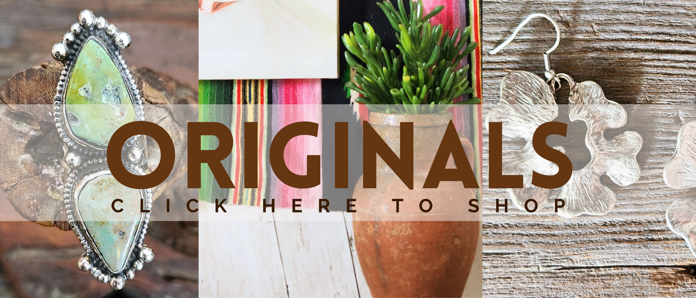 Collage of jewelry and decor items with 'ORIGINALS' text and call to action.