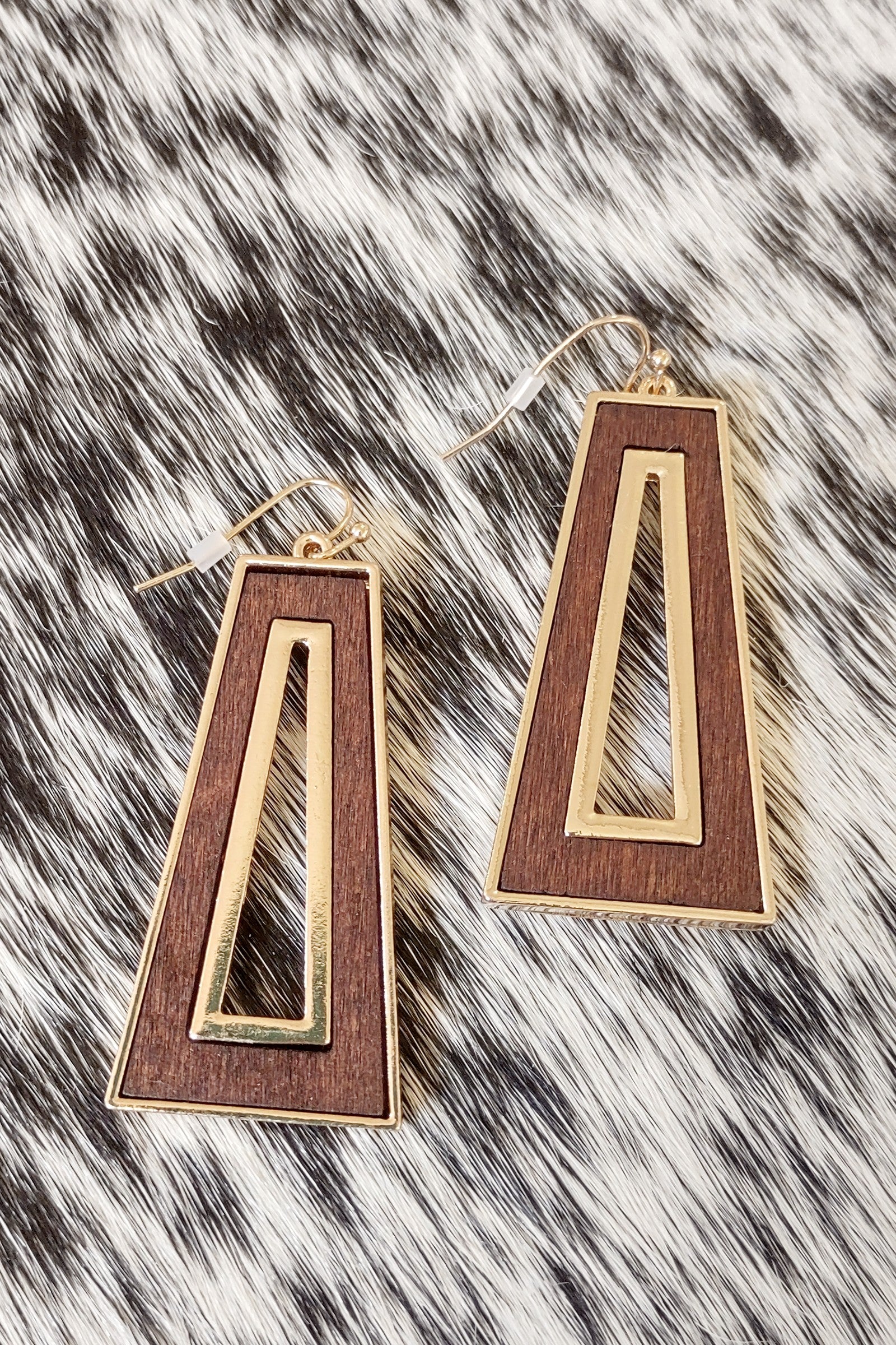 Wood & Metal Geometric Dangle Earrings