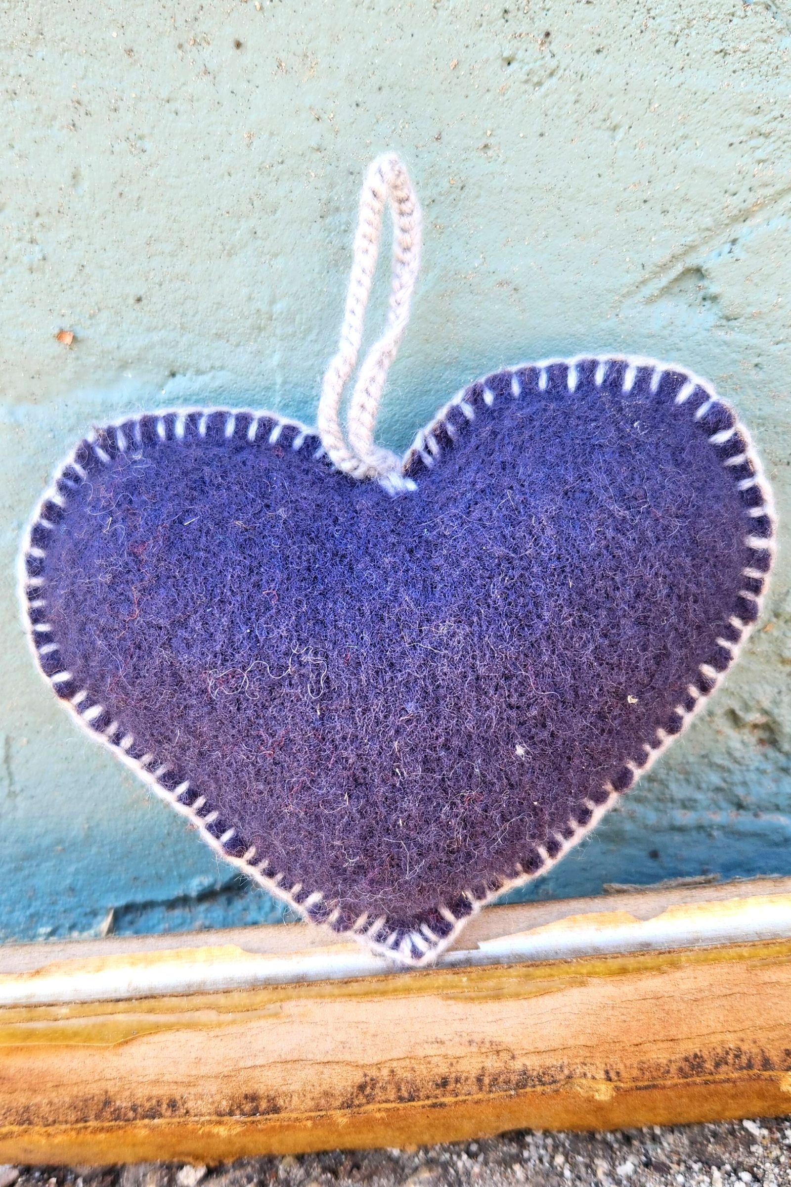 Floral Embroidered Wool Heart Ornament - 8 Different Colors