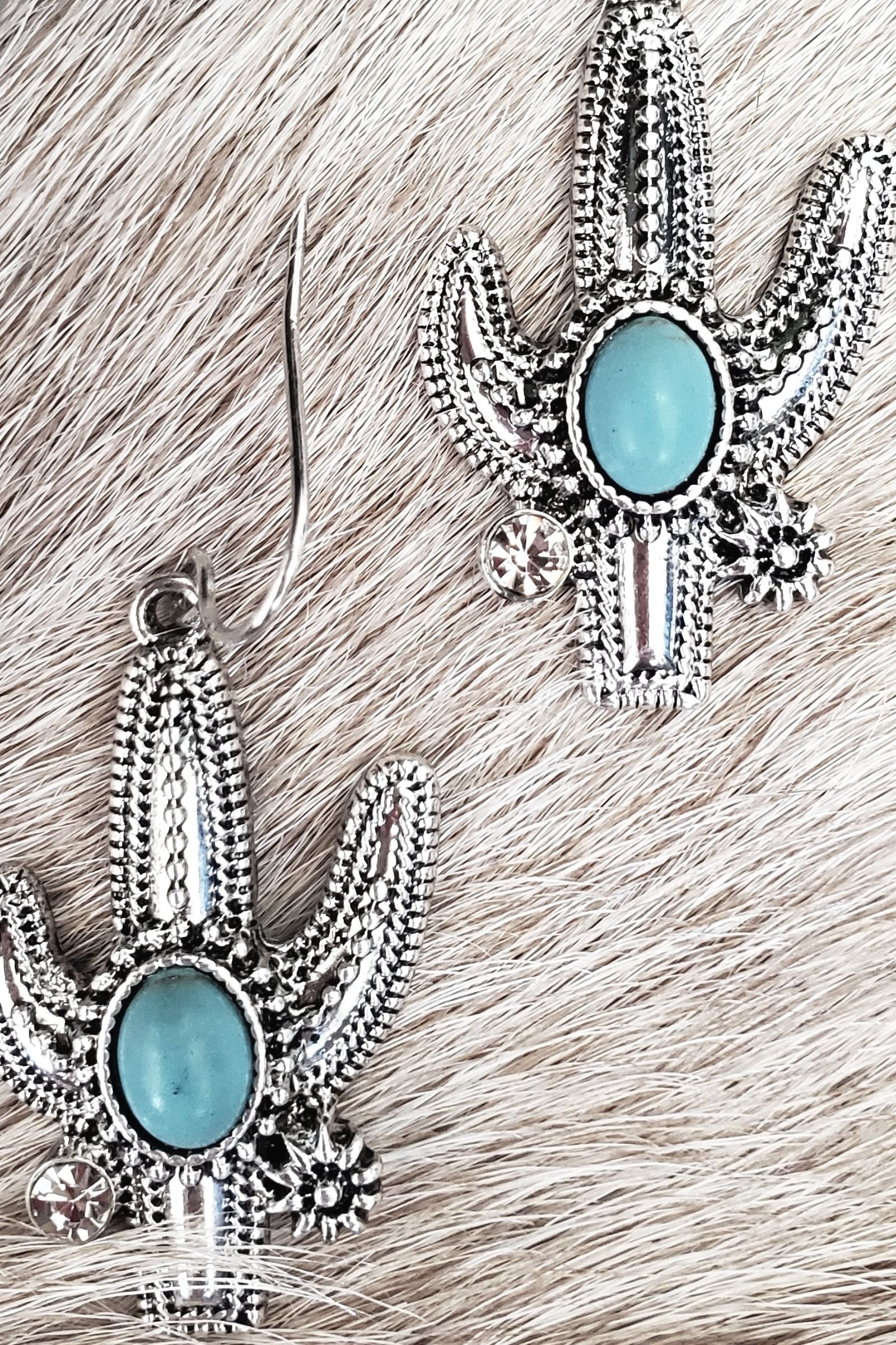 Silver Saguaro Cactus & Turquoise Earring