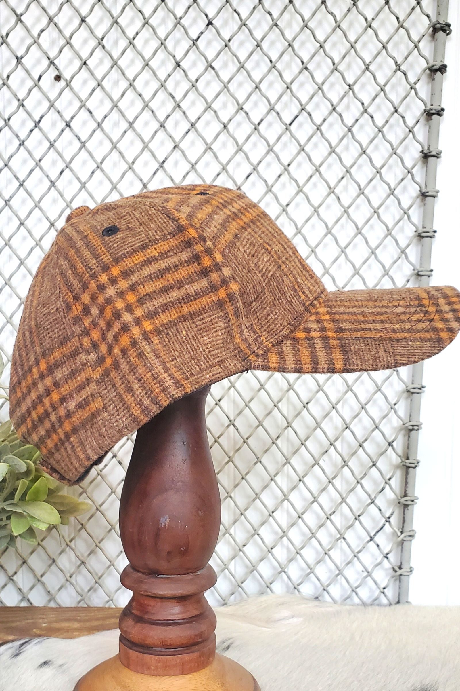 Brown & Rust Plaid Cap