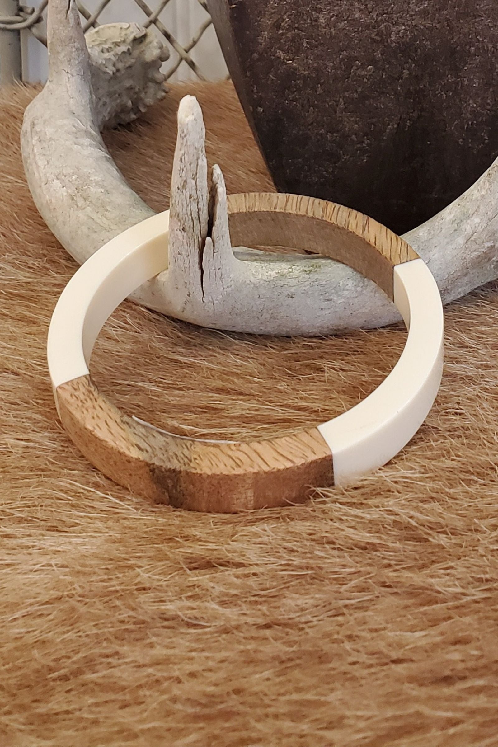 Ivory Wooden Bangle Bracelet