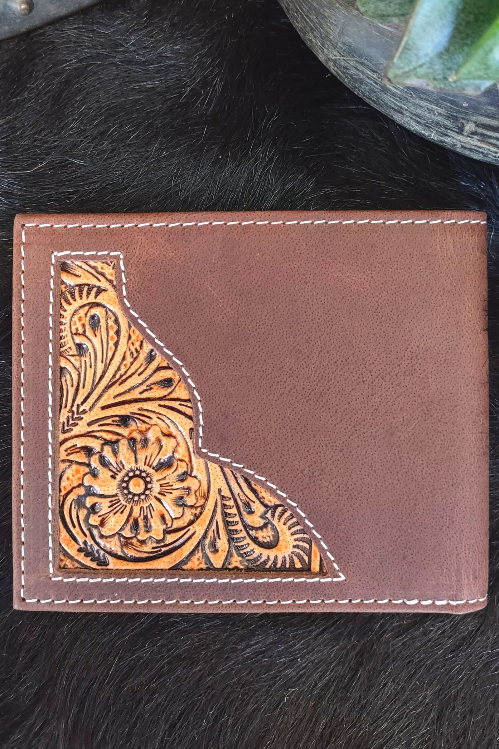 Deep Vines Tooled Leather Bi Fold Wallet