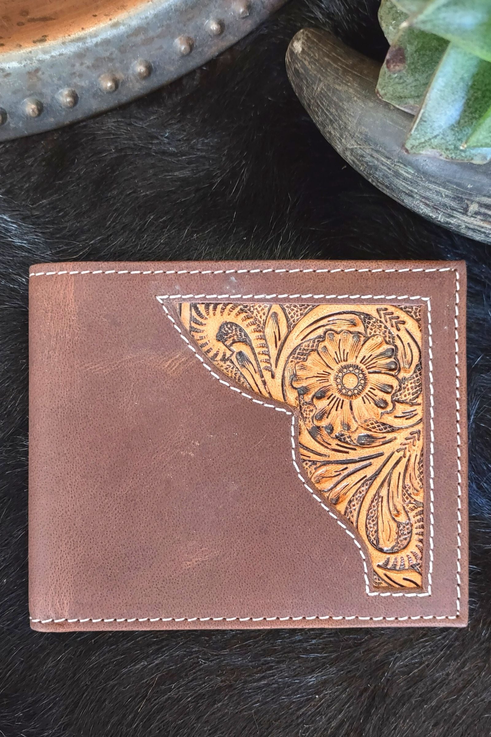 Deep Vines Tooled Leather Bi Fold Wallet