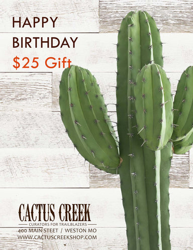 Birthday Gift Card for $25 at Cactus Creek - Green Cactus on White Barn Wood
