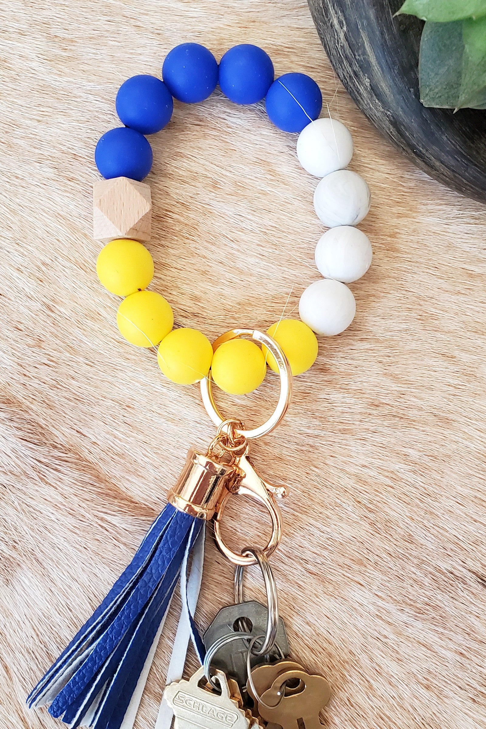 Royal Blue & Yellow Tassel Keychain Bracelet