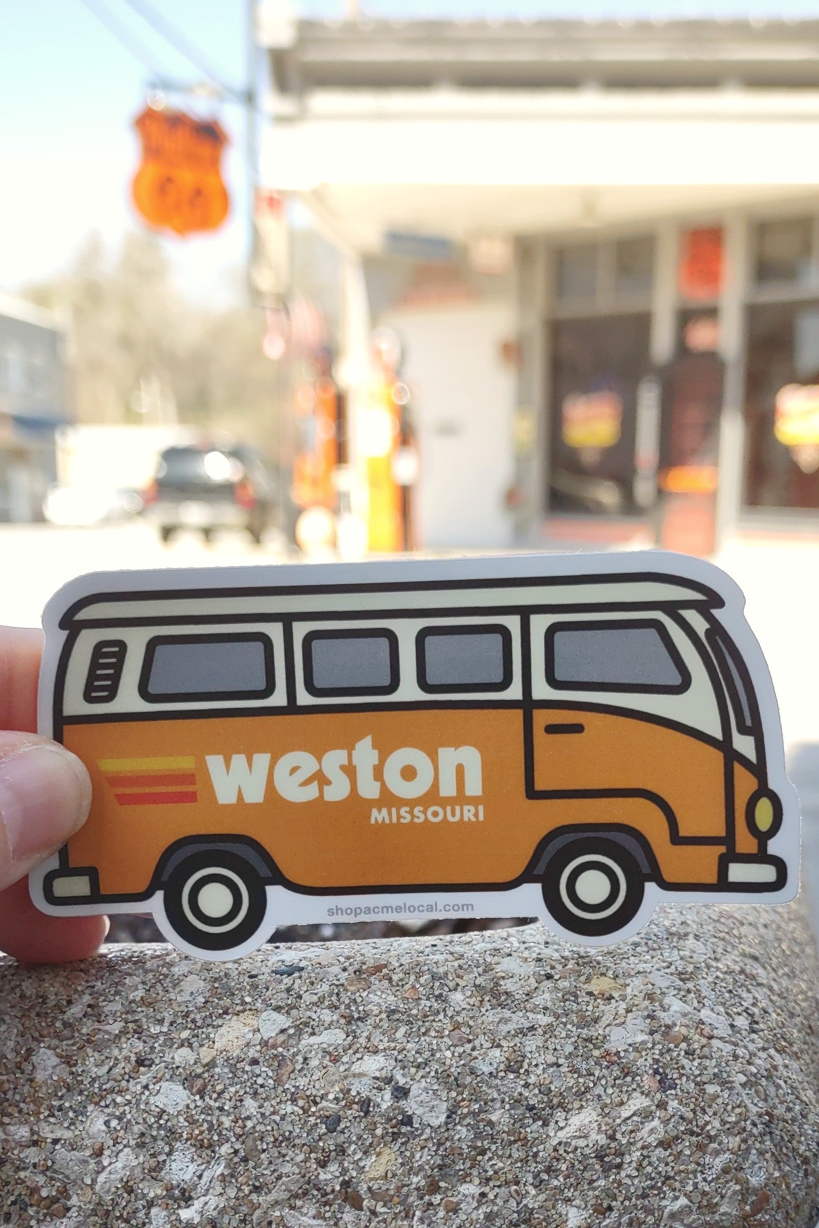 Orange VW Bus Weston MO Sticker